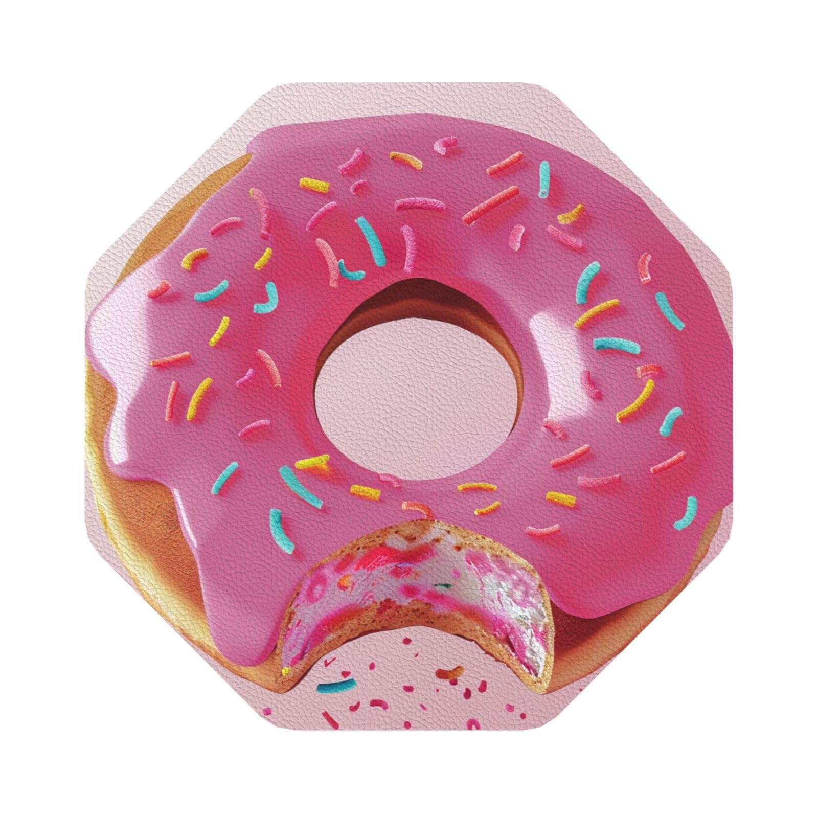 Donut Print Leather Coaster Set of 6, Octagon Coasters Table Decorative Coffee Cup Beverage Coasters Wine Beer Bar Coasters for Hot Drinks Table Protection