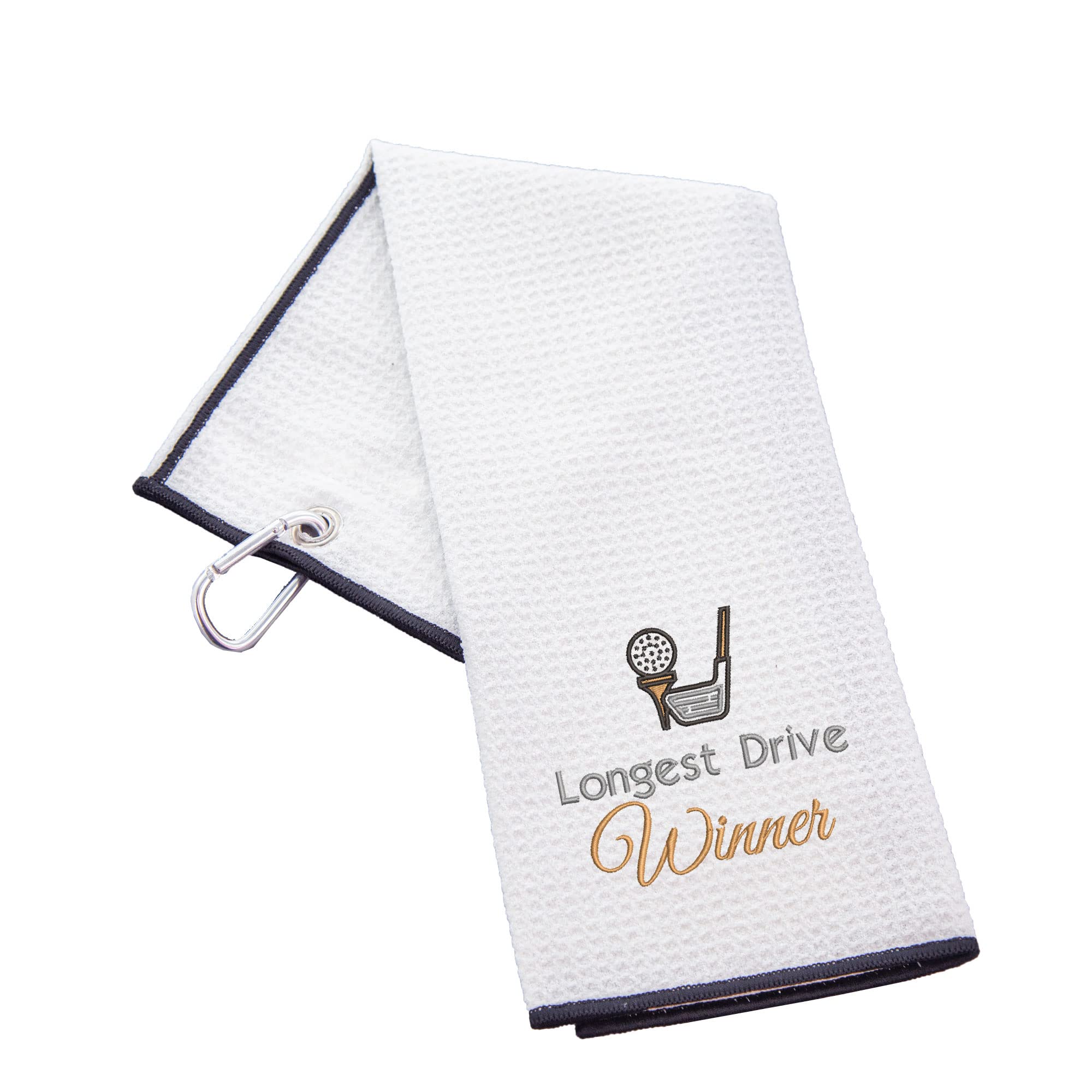 Aztex Men's Waffle White Funny Trifold Golf Towel Golf Gift For Carabiner Clip For Golf Bags, Golf Present, Longest Drive,