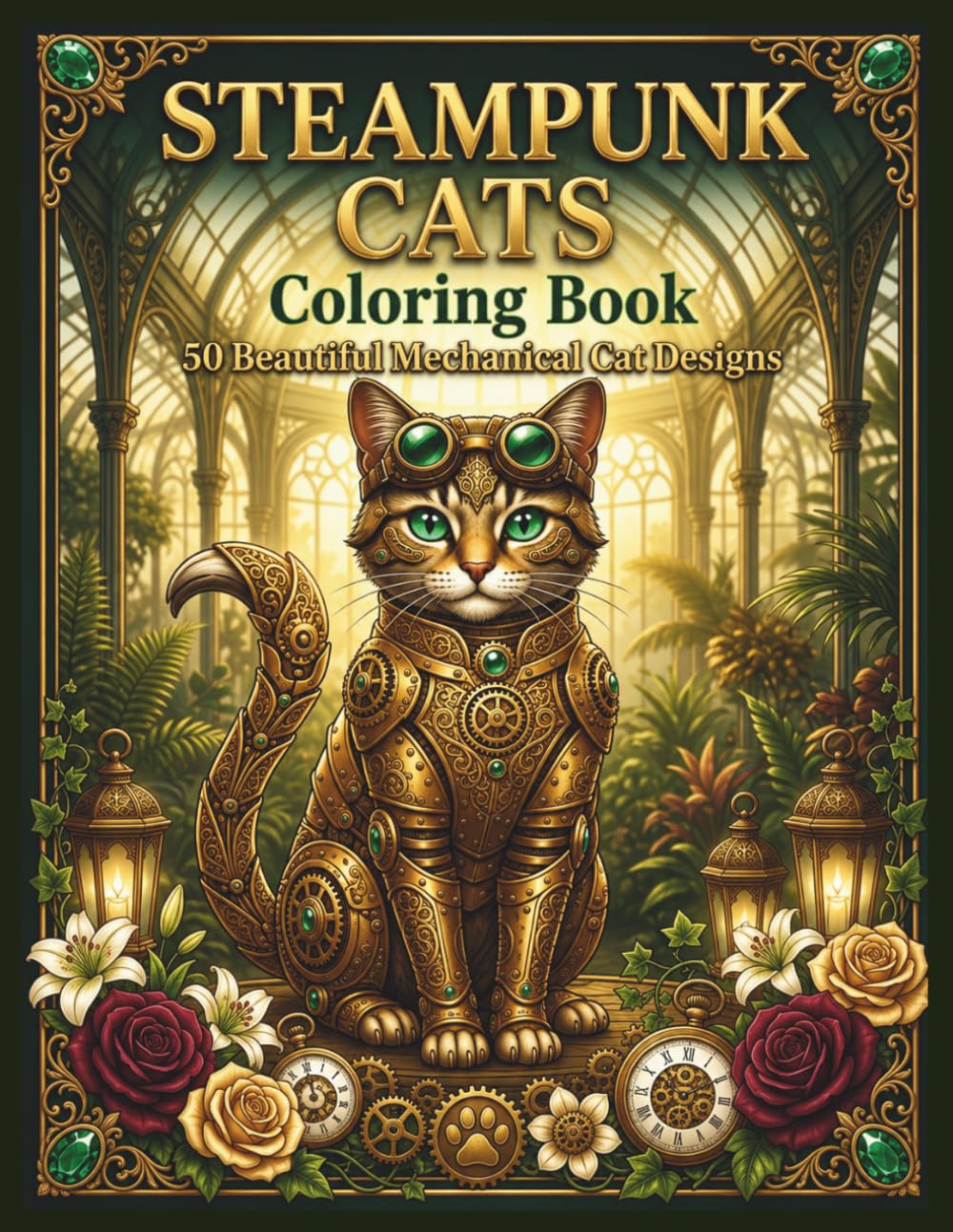 STEAMPUNK CATS Coloring Book: 50 Mechanical Designs (Steampunk Coloring Book Collection)