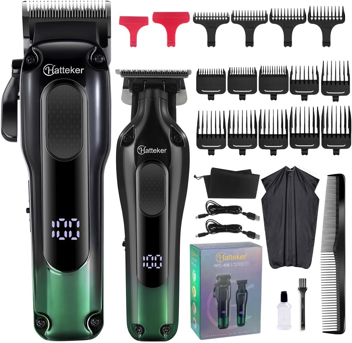 Hatteker Hair Clippers for Men Professional,Clippers and Trimmers Set Barber Clippers Set Cordless Mens Hair Clippers Rechargeable Beard Trimmers Type-C Barbers Haircut Kit