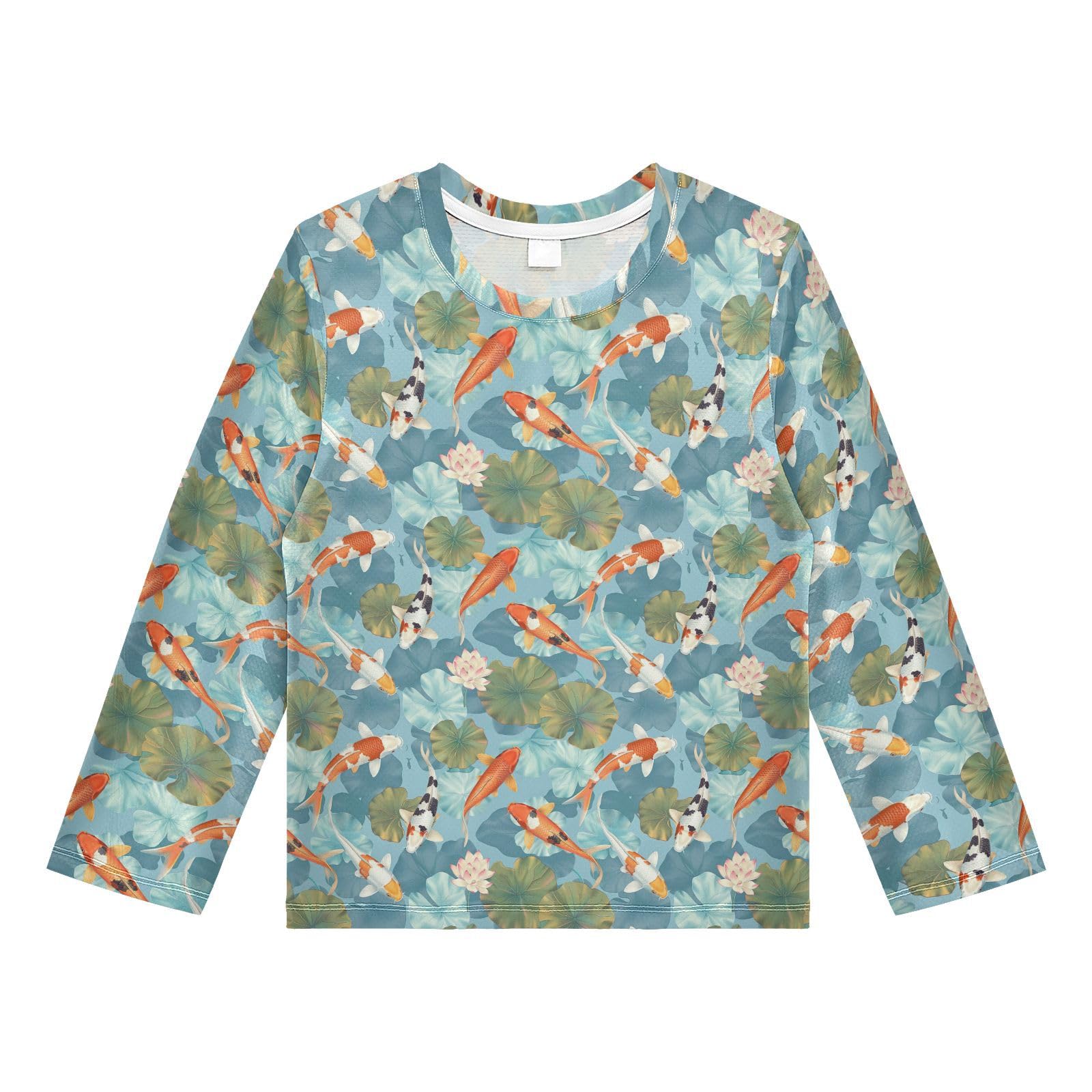 Koi Fish Lotus Pattern Boys Rash Guard Swim Shirts Long Sleeve UPF 50+ Quick Dry Sun Protection Shirt Swimsuit Surf Tops for Toddler Kid Girl Fishing Swimming Outdoor 3T Multicolor