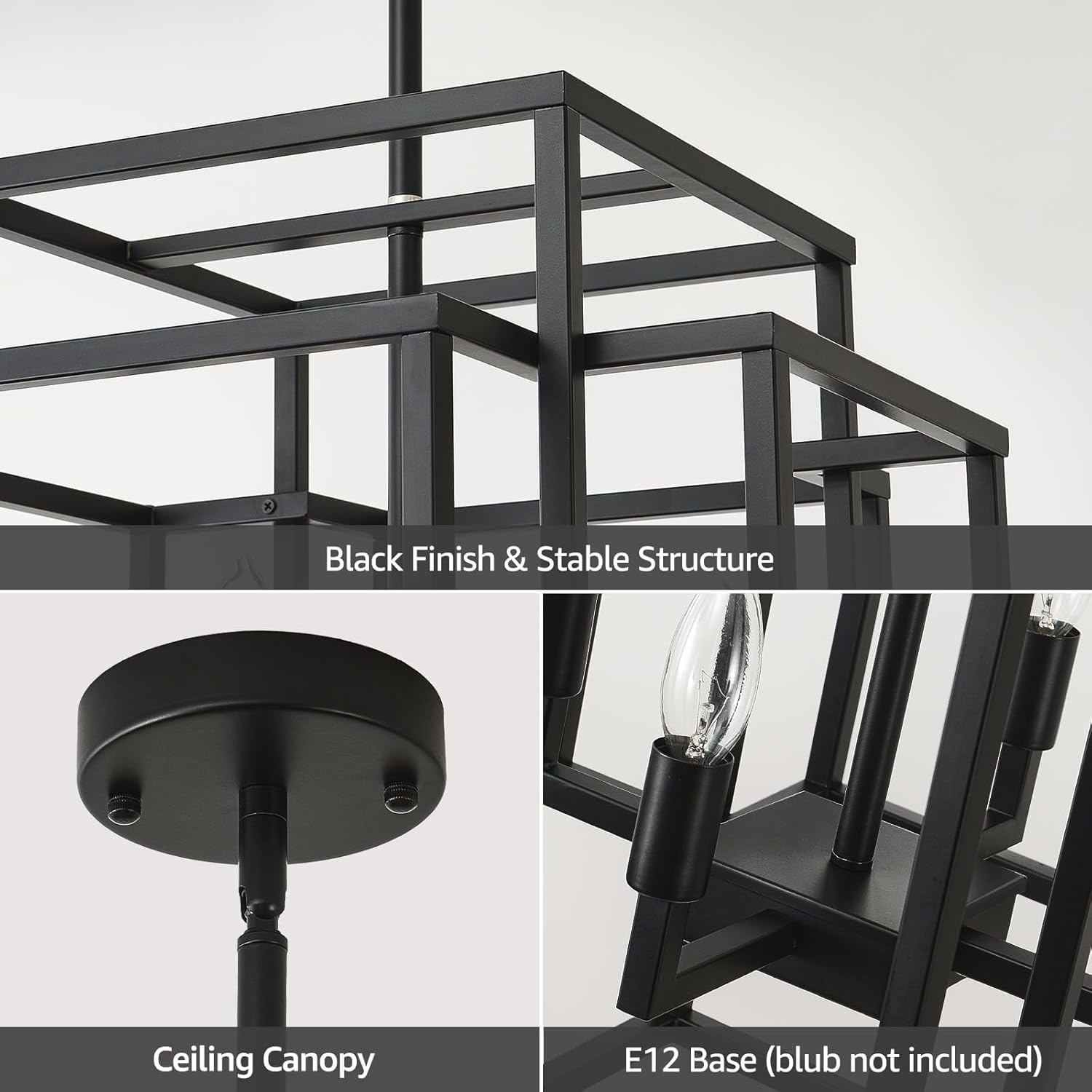 32''H 8-Lights Black Lantern Tiered Pendant Light Fixtures, Entryway Chandelier for Foyer, Farmhouse Hanging Chandelier for Kitchen Island, Dining Room, Porch