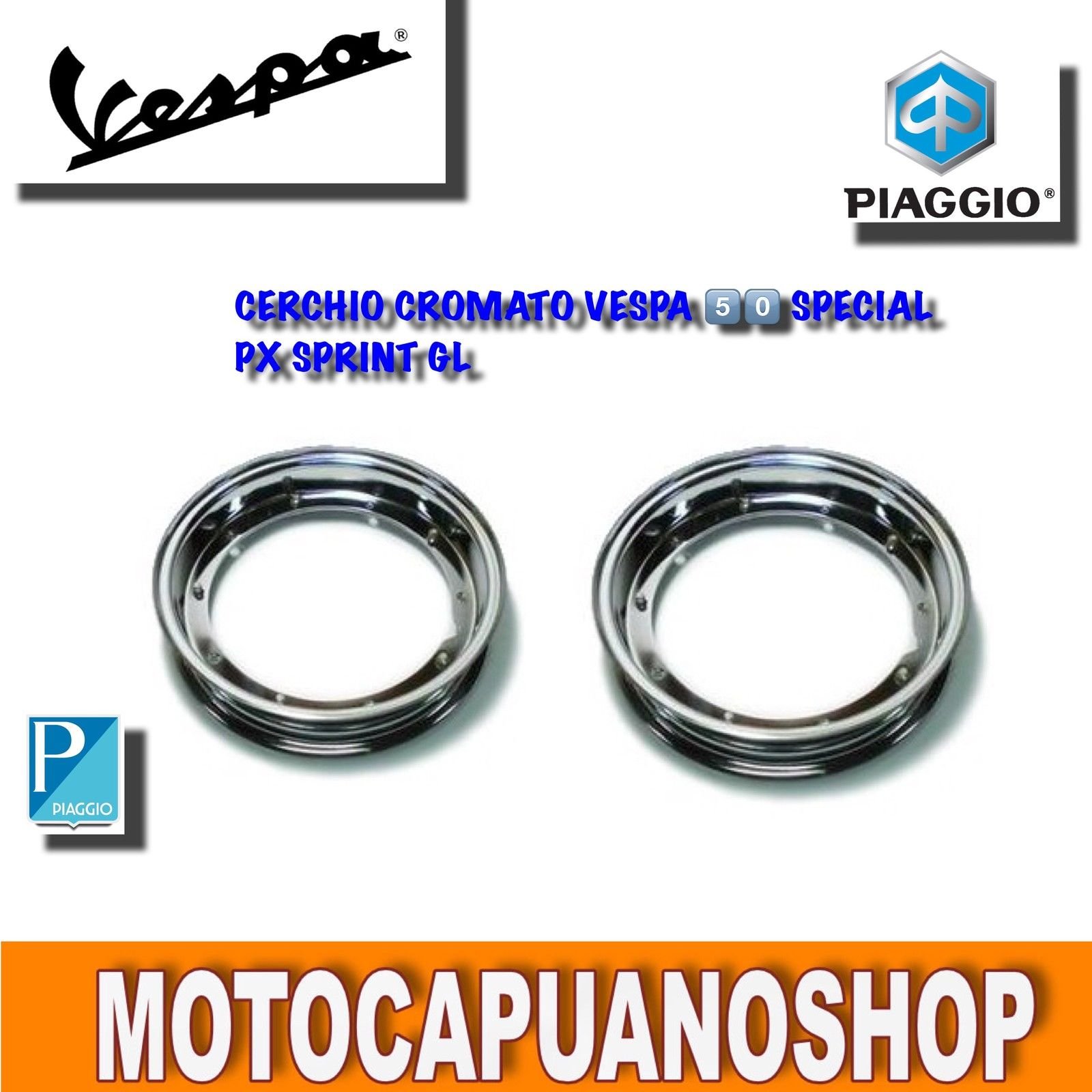 Juego de 2 llantas cromadas 3-00-10 para Vespa 50 Special R, L, N, PK, S, XL, FL, HP