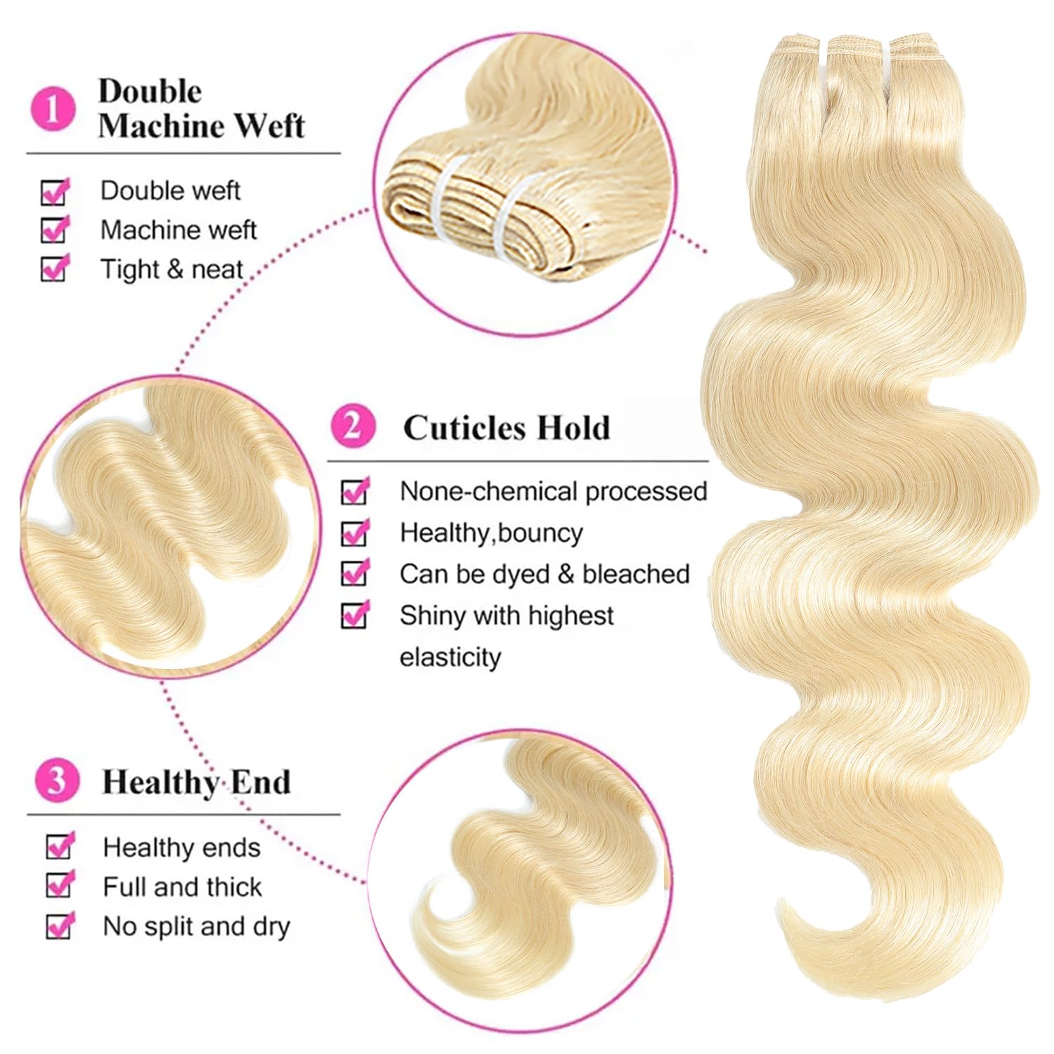 613 Bundles Blonde Human Hair Single Bundle 28 Inch Body Wave 1 Bundle 12A 100% Unprocessed Brazilian Virgin Hair 613 Human Hair Bundles 100g One Bundle