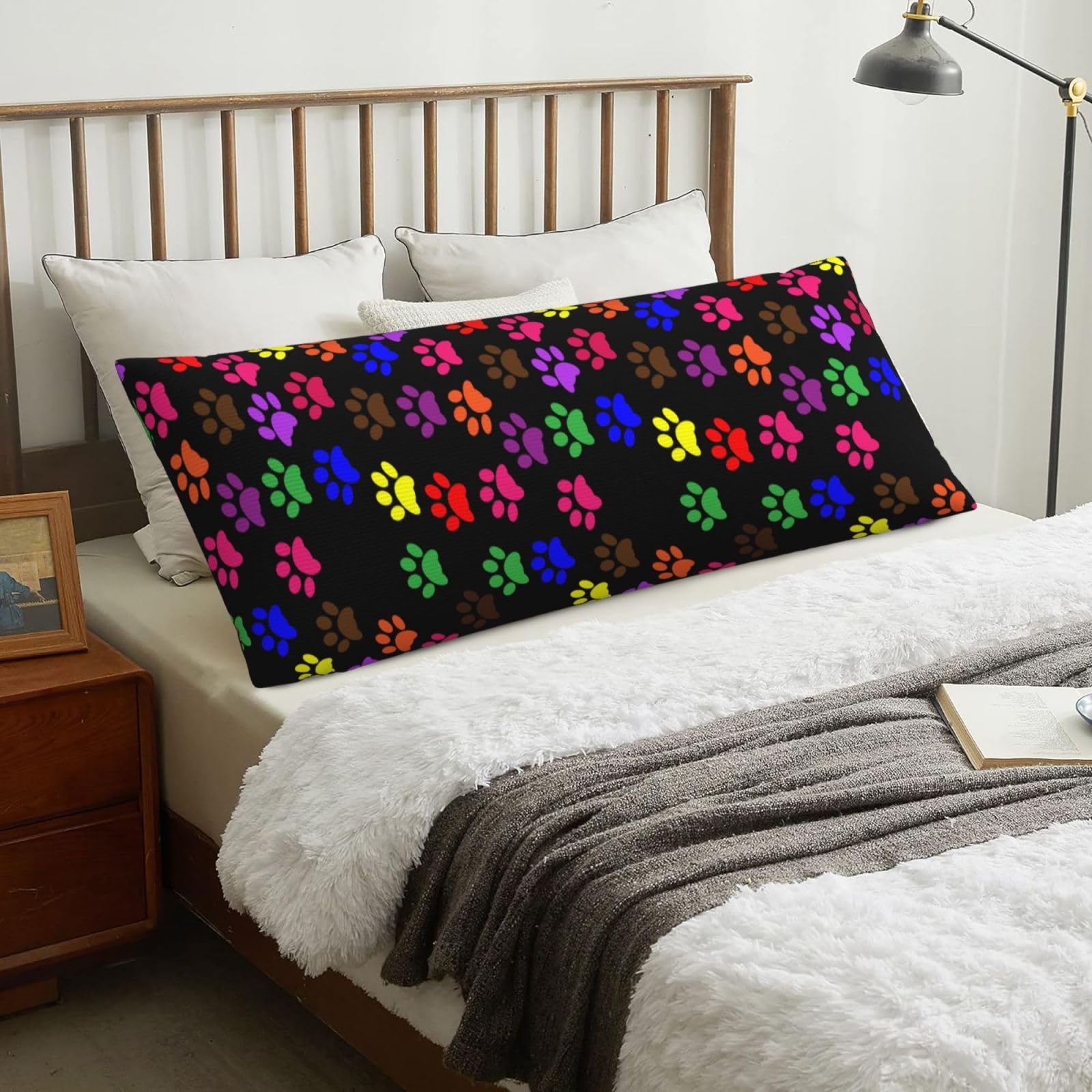 Paw Prints, Body Pillow Cover with Zipper,Long Body Pillowcase 20 x 60 in