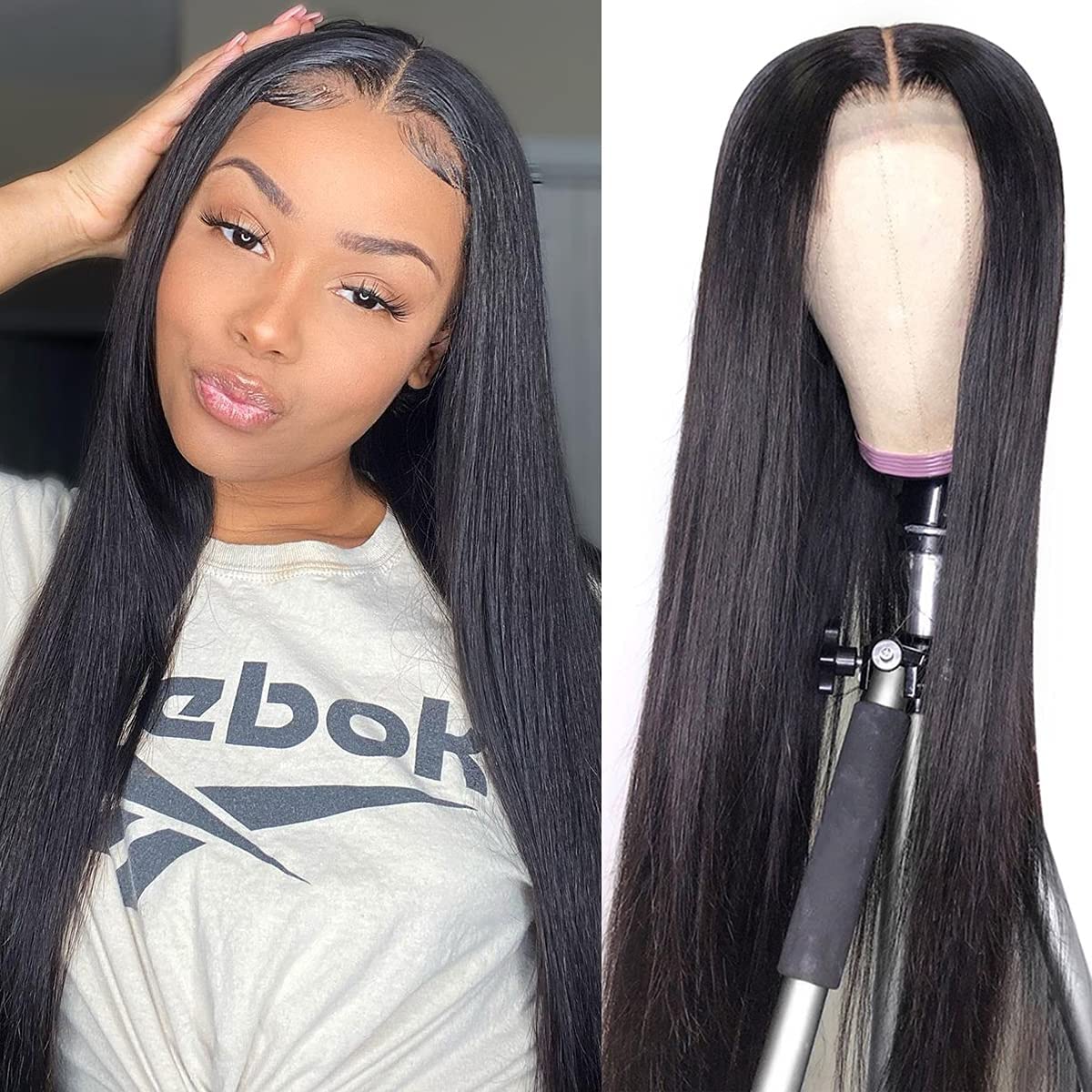 Human Hair Wig 4By4 Lace Front Wigs Straight Glueless Wigs Brazilian Virgin Human Hair Natural Black Color For Black Women 12 Inch