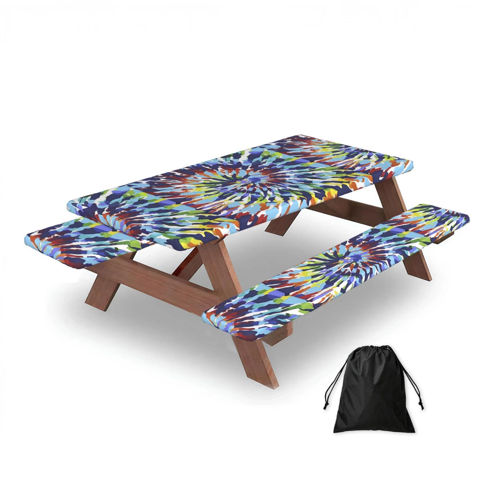 Dopklna As Picture Trippy Tye Dye, Picnic Table Cover With Bench Covers -Waterproof Elastic Fitted Tablecloth For Garden Camping Patio 76X152cm