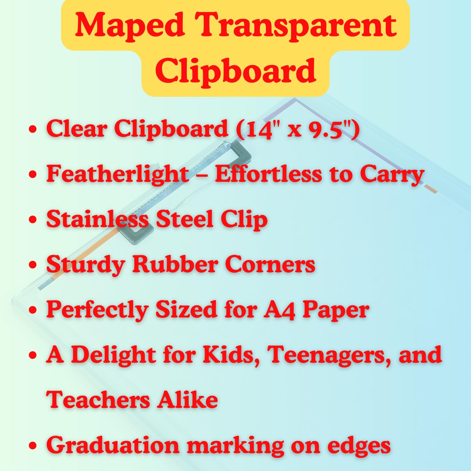 Maped Prüfungs-Set, 10 Stück (transparent), ein transparentes Premium-Klemmbrett mit Geometriebox, Klemmbrett, Schreibblock, Klemmbrett für Prüfung, Prüfungsblock, Geometriebox für Schüler
