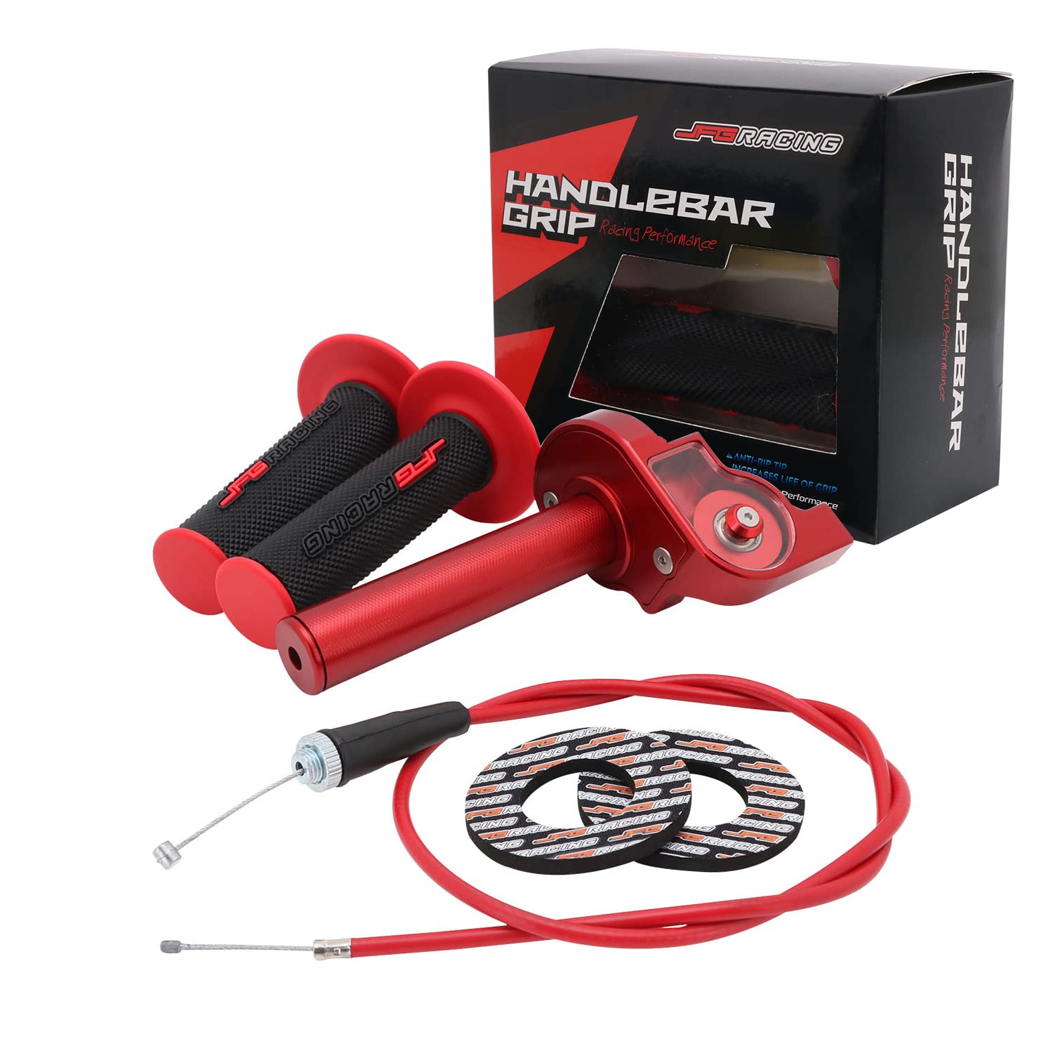 JFG RACING Motorcycle Throttle Assembly,7/8" 22mm Quick Twist Throttle Grips With Throttle Cable Aluminum Alloy Universal For CRF50 KLX SSR TTR 110 125 150 200 250cc Dirt Pit Bike ATV Mini Bike Red