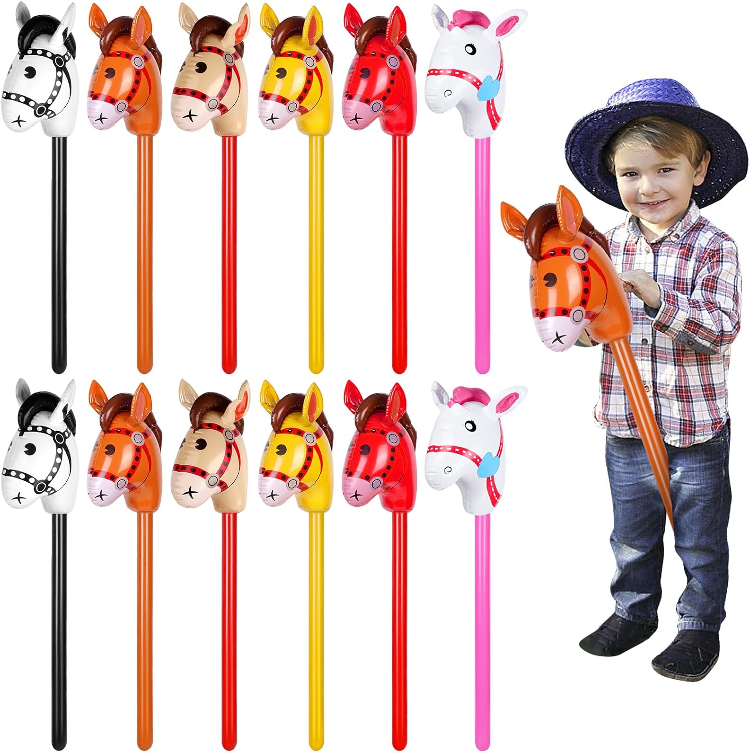 Amazon.com: OBANGONG 12 Pcs Inflatable Stick Horse Large Horse Head ...