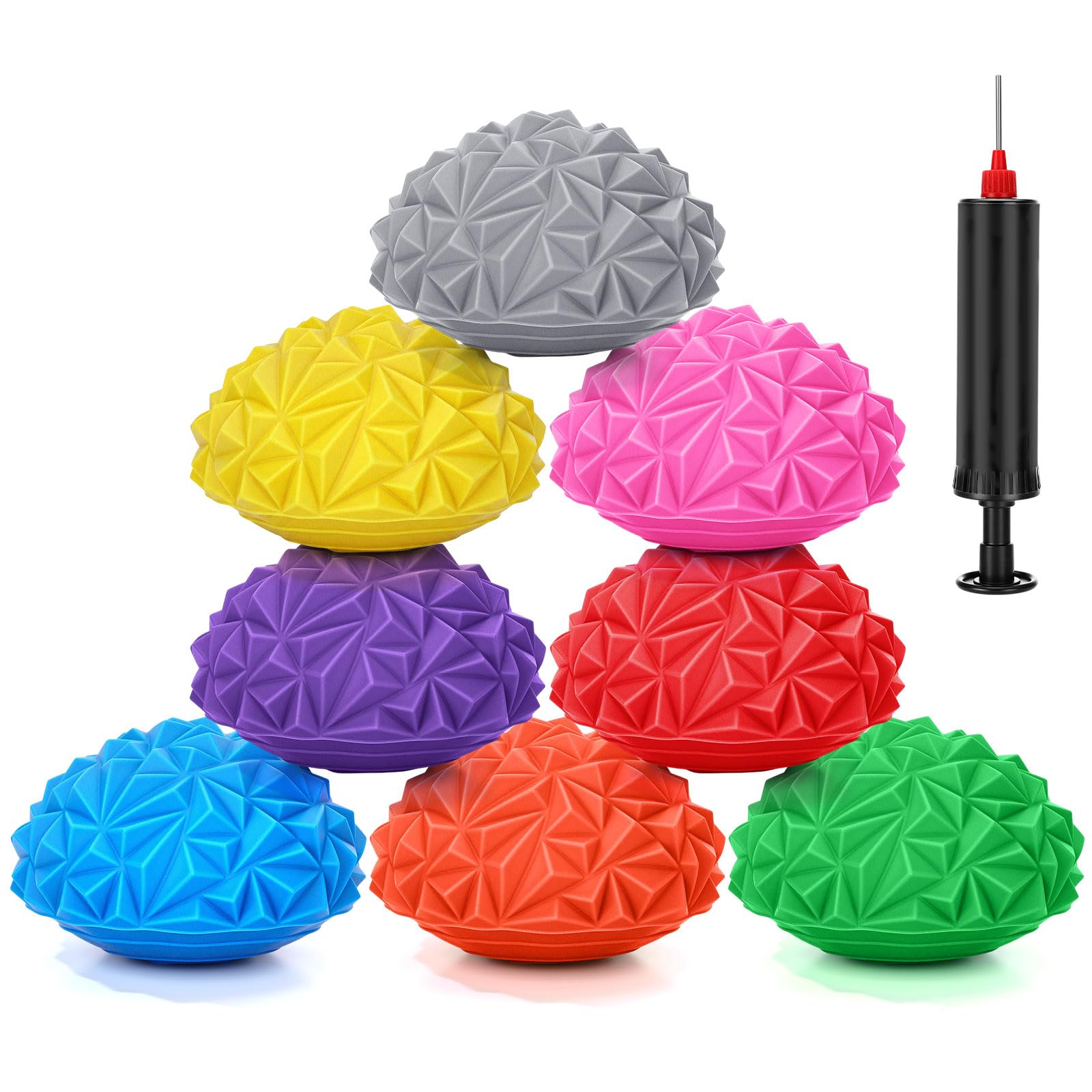 Lewtemi 8 Pcs Balance Pods 6.1 x 3.9 Inches Inflatable Stability Balance Trainer Dots Half Fitness Ball Dome for Men Women Stability Training Physical Core Strength Gym Home Exercise