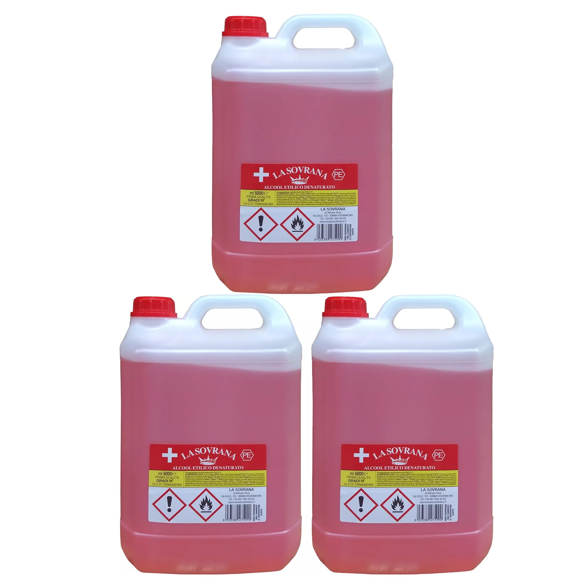 Alcool Denaturato 94° Etilico confezione da 3 x 5 LA SOVRANA