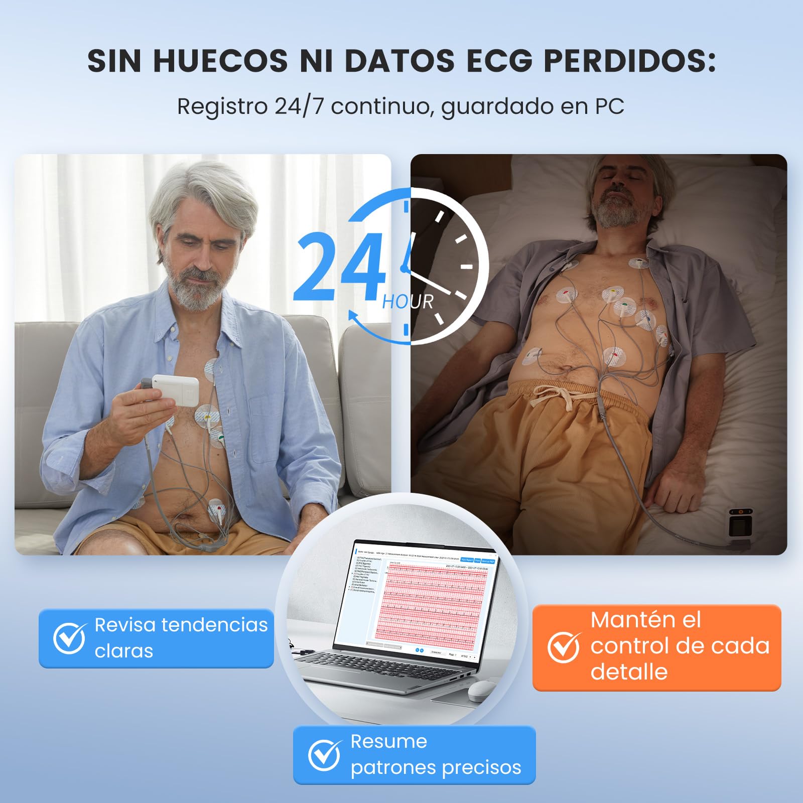 CheckMe 2026 ECG Aggiornato per Casa & ECG 12 Derivazioni – Analisi IA Potente e Registrazione Completa 24h: Monitor Holter Portatile per Monitoraggio Cardiaco Continuo con Software PC/Mac
