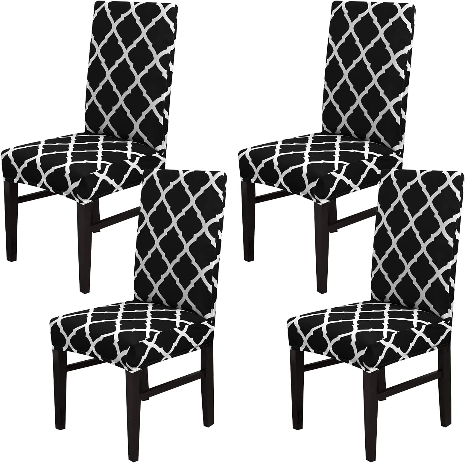 Padcod Dining Chair Stretch Fit Removable Washable Soft Spandex Fabric Slipcover for Home (A-Black, 4 Per Set)