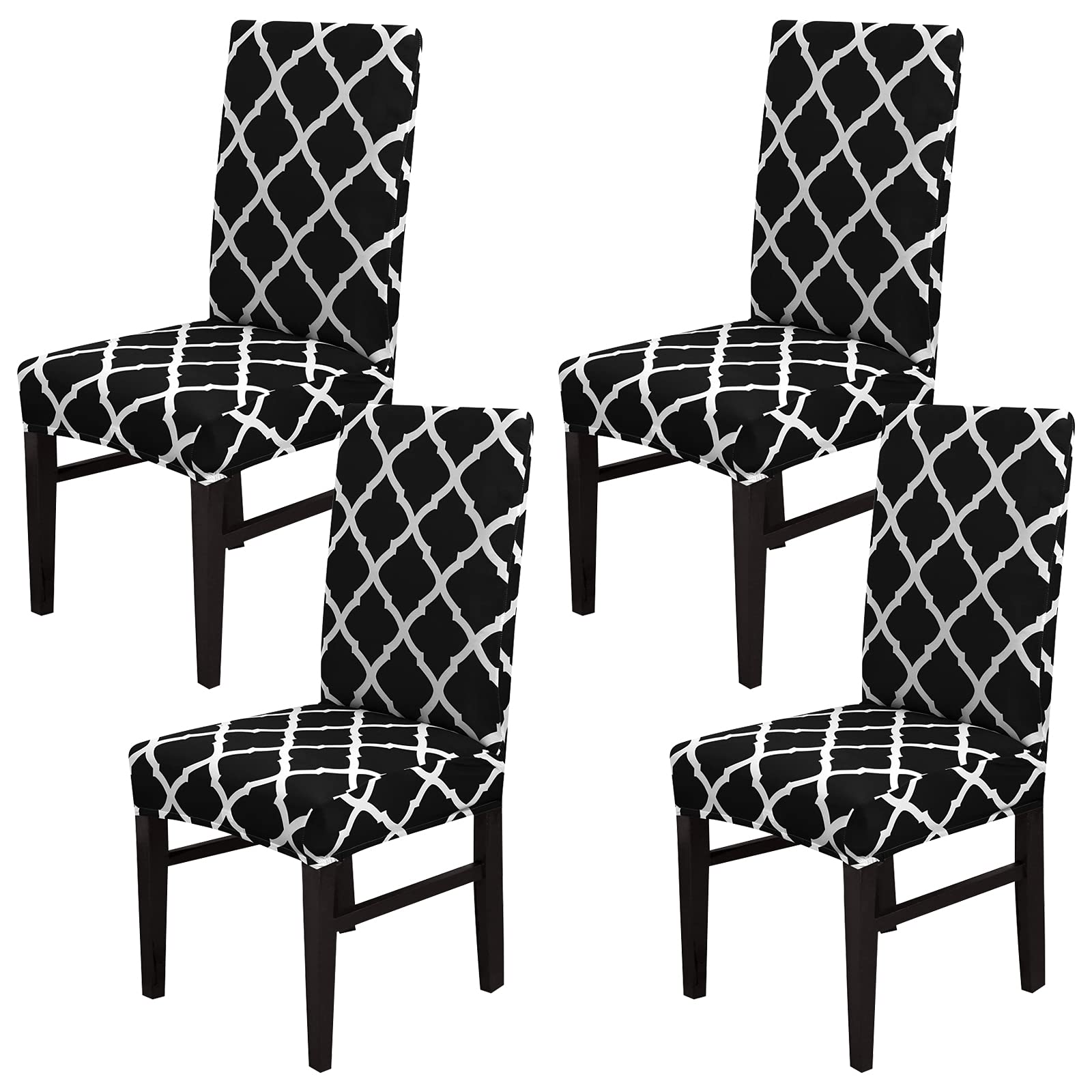 Padcod Dining Chair Stretch Fit Removable Washable Soft Spandex Fabric Slipcover for Home (A-Black, 4 Per Set)