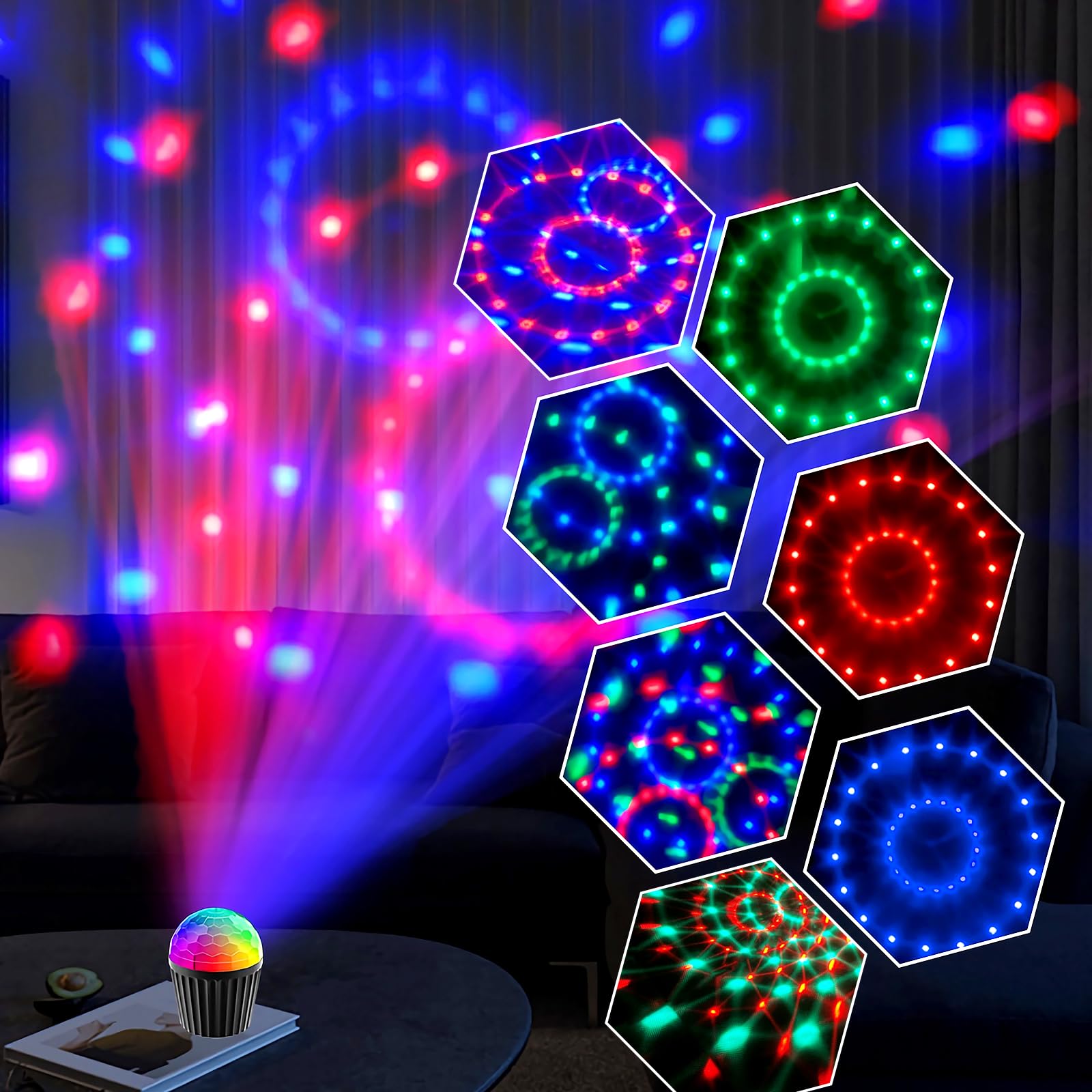 Mini Bola de Discoteca, luces LED para Fiesta con 10 Modos Activados por Música DJ y Efectos de Luz Dinámicos RGB de 3W, con Control Remoto - Luz de Discoteca maquina USB para Fiesta/Halloween