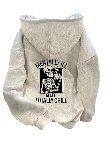 RoseSeek Women's Skull Graphic Hoodies Halloween Drawstring Pullover Tops |