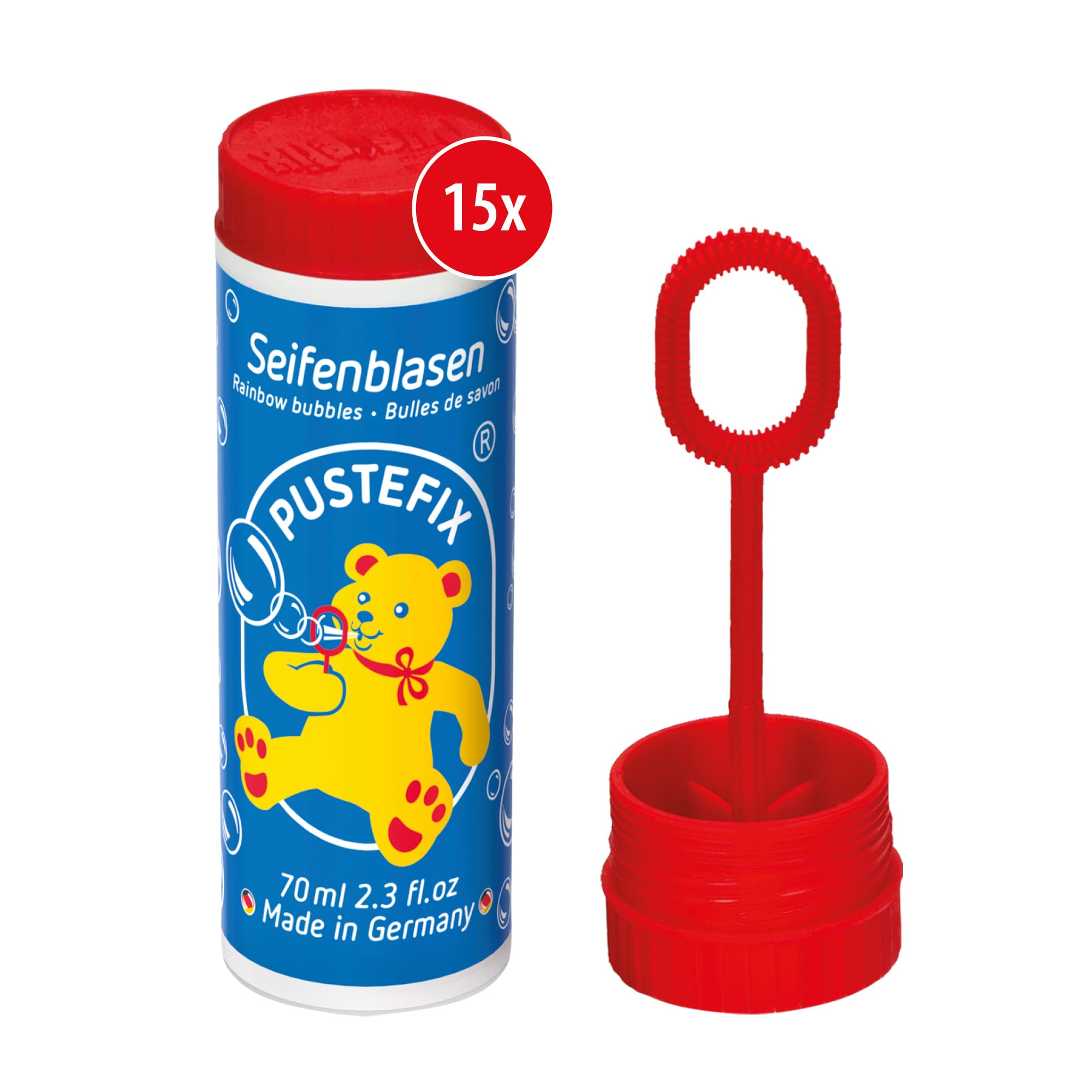 PUSTEFIX Seifenblasen Set I 15x Klassik 70ml I Bunte Bubbles Made in Germany I Seifenblasen für Hochzeit, Kindergeburtstag, Standesamt, Polterabend I 15 x 70 ml Vorteilspack für Kinder & Erwachsene