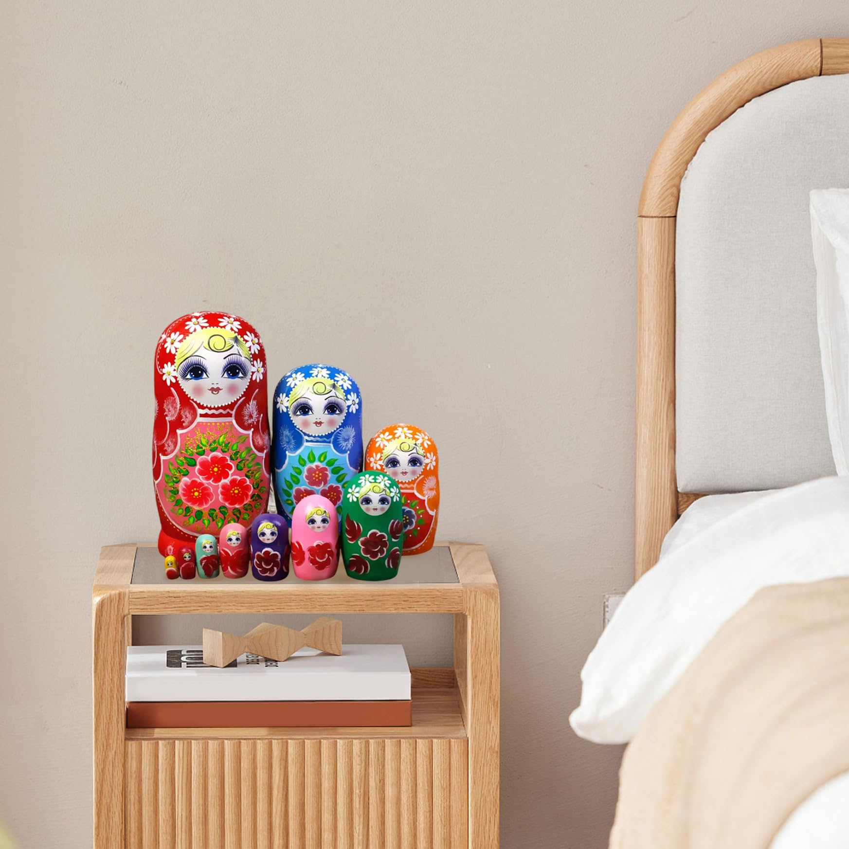 10 Unids/Set Muñecas Rusas Anidadas, Muñeca Matryoshka Apilable De Madera, para Niños, Niños, Adultos, Decoración De Estantes para El Hogar, 21 Cm