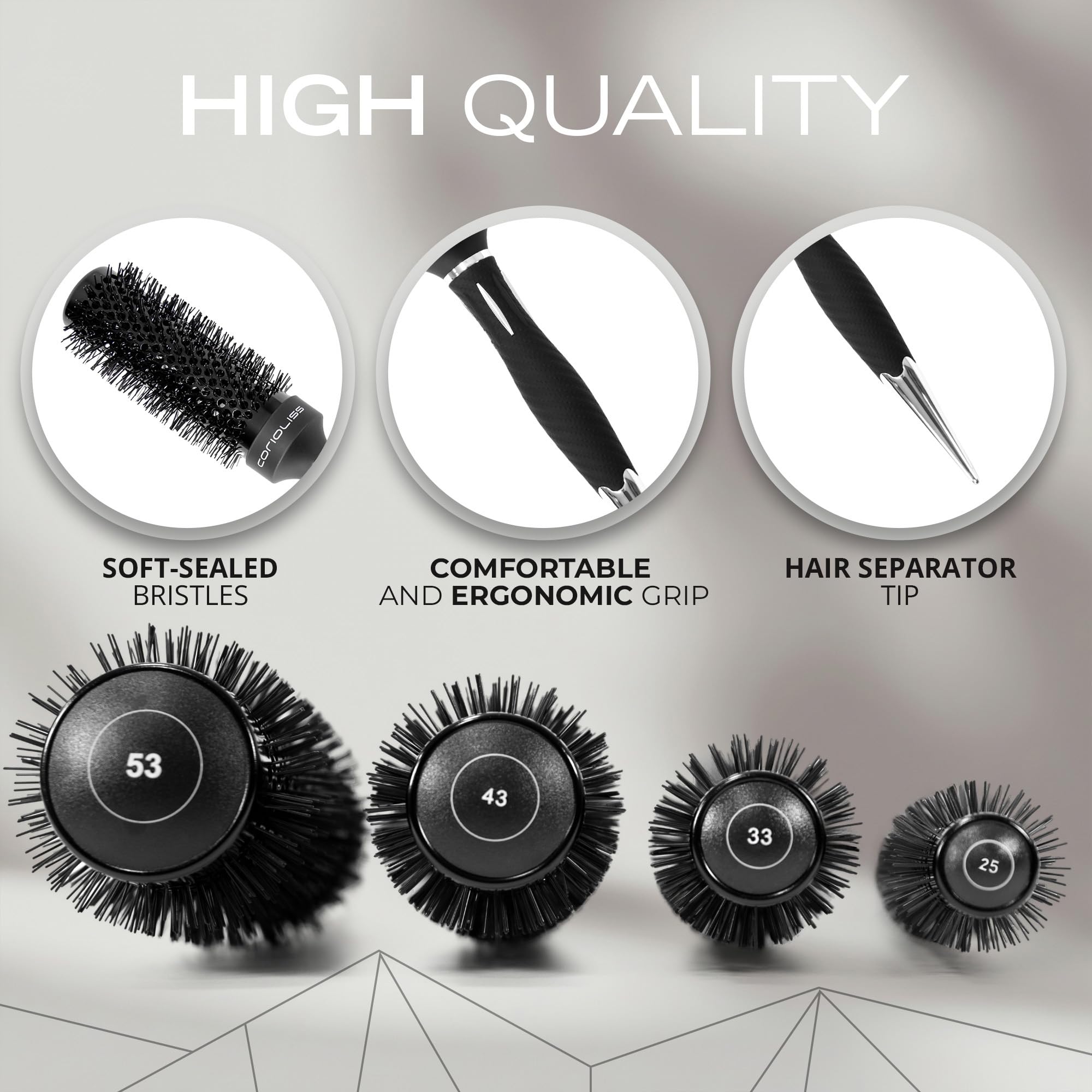 Corioliss Set 4 Spazzole Rotonde Professionali in Titanio 25-33-43-53 mm per Piega e Asciugatura con Phon – Brush Titanium Black Green