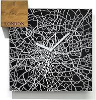 Vista 44 de Modern Wall Clock - Black Aluminum with Silver Fiber Laser Engraving - Square - Contemporary Design - Personalized City Map - Home Town - Location