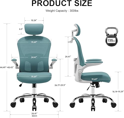 Miniatura 2 de Silla para videojuegos, soporte lumbar ajustable y reposacabezas para computadora, silla de escritorio de malla con respaldo alto para oficina