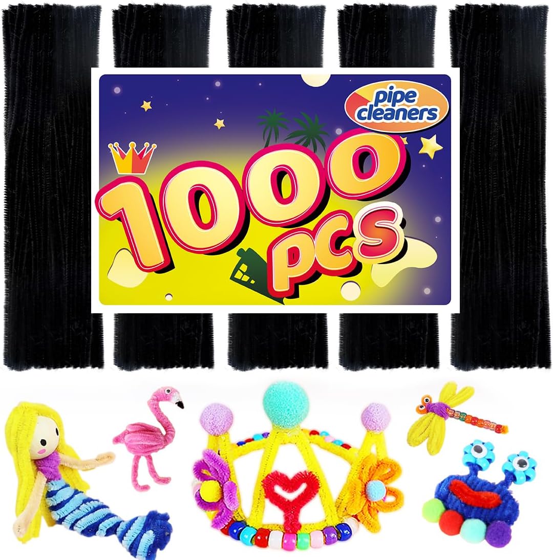 Bundooraking 1000pcs Black Pipe Cleaners, Pipe Cleaners Craft, Arts and Crafts, Crafts, Craft Supplies, Art Supplies