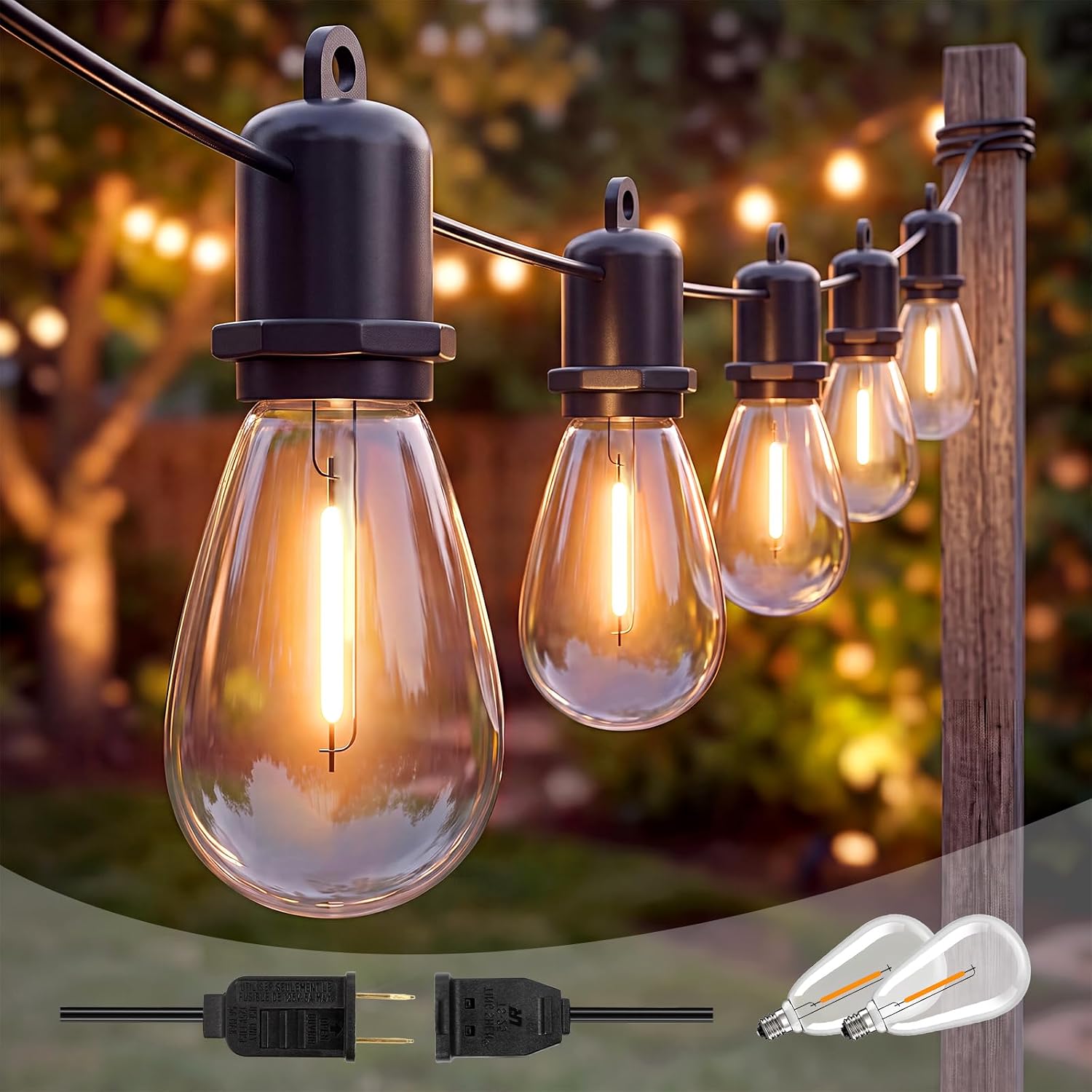 25FT Outdoor String Lights Waterproof for Outside Patio Lights | Dimmable, Shatterproof Bulbs, Connectable, Plug in Hanging Lights for Outdside,Camping, Party, Pool & Yard (Warm White)
