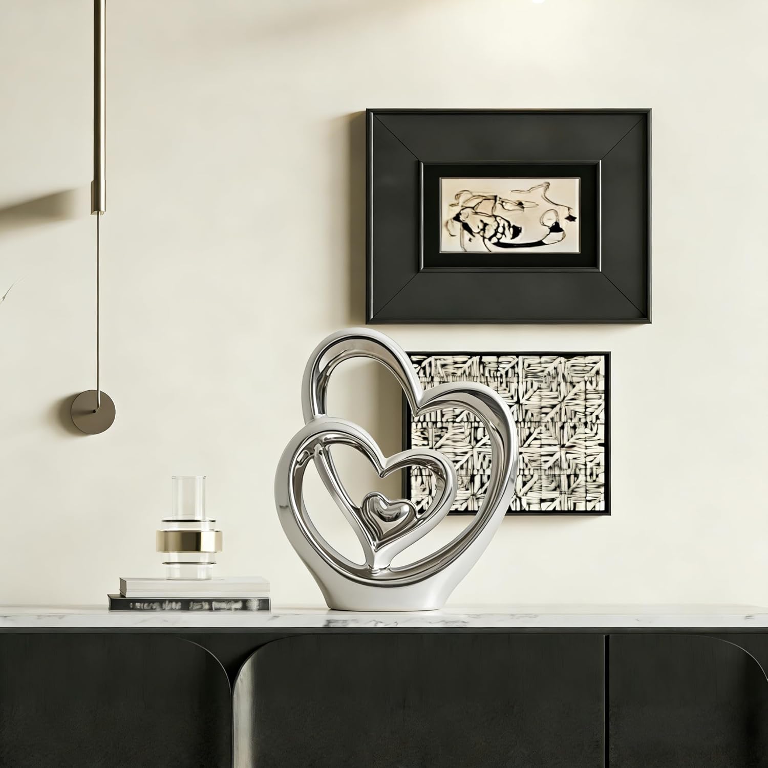 AWNR Heart Hands Sculpture,Small Shelf Decor,Tv Stand Decor Items for Living Room,Apartment,Office (Silvery)