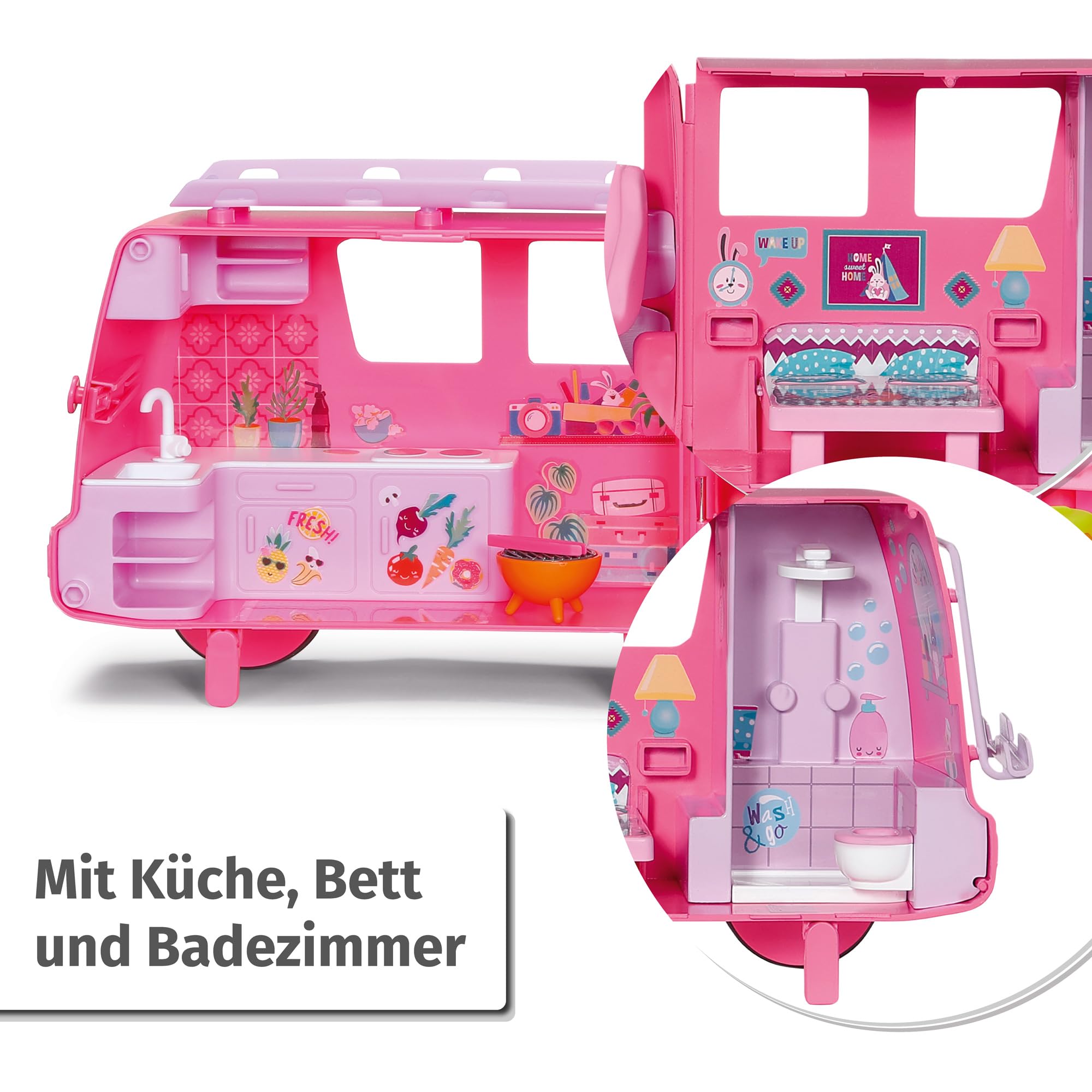 Baby Born, Puppenfahrzeug, Wohnwagen für Puppen, Baby Born Minis - Campervan, Wohnmobil, aufklappbarer Wohnwagen für Baby Born Minis Puppen mit 6 Zubehörteilen und Puppe, 906095, Zapf Creation