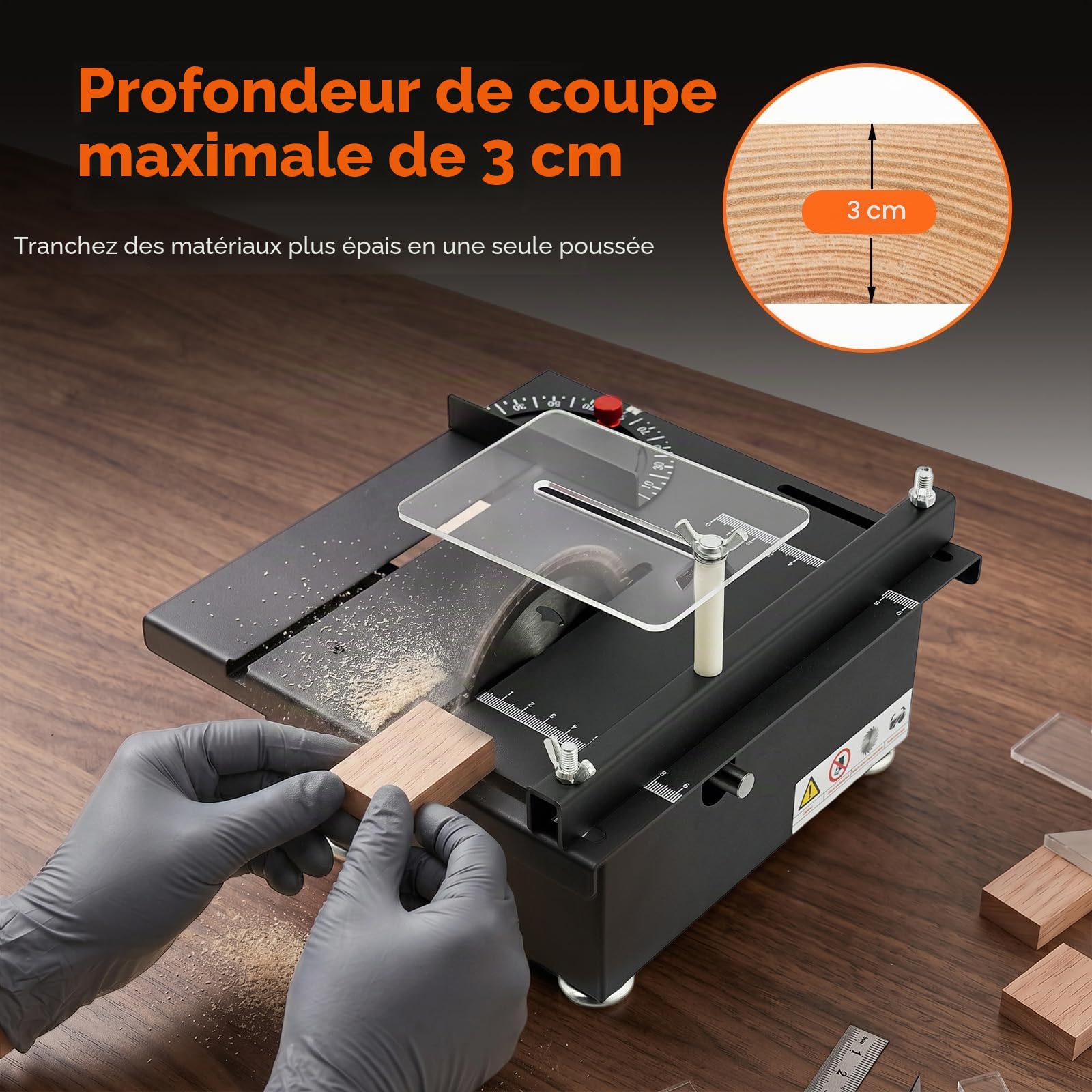 Mini scie circulaire de table multifonctionnelle pour le travail du bois Scie circulaire de table électrique portable de précision pour couper de petites barres de bois, alliage d'aluminium