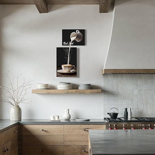 Miniatura 2 de Nekiwa Letrero con texto en inglés But First Coffee, decoración de pared de barra de café, lienzo de cocina moderno para comedor, marco de 2 paneles
