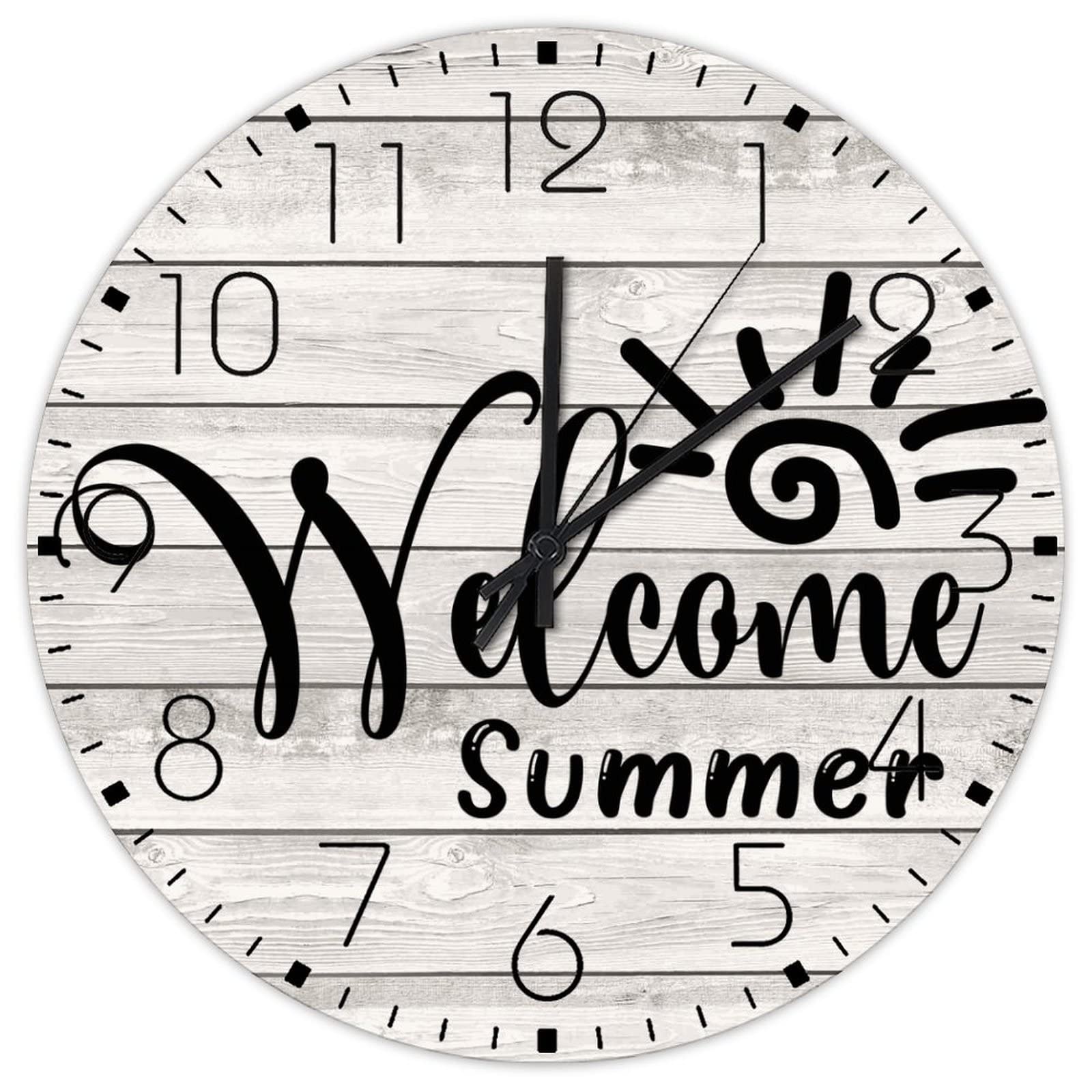 Horloge murale minimaliste analogique ronde en bois Welcome Summer 38,1 cm pour salon et chambre