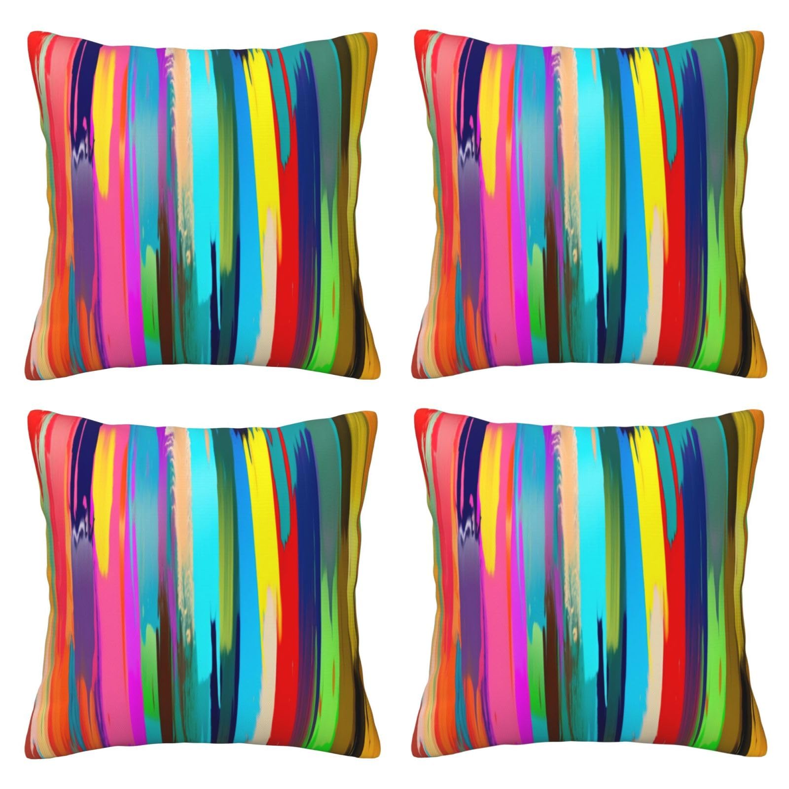 Rainbow Color Throw Pillow Cases 4 Pack Square Pillowcases Super Soft Pillow Protectors With Zipper for Couch Livingroom Sofa Bed Office Car,30x30 CM