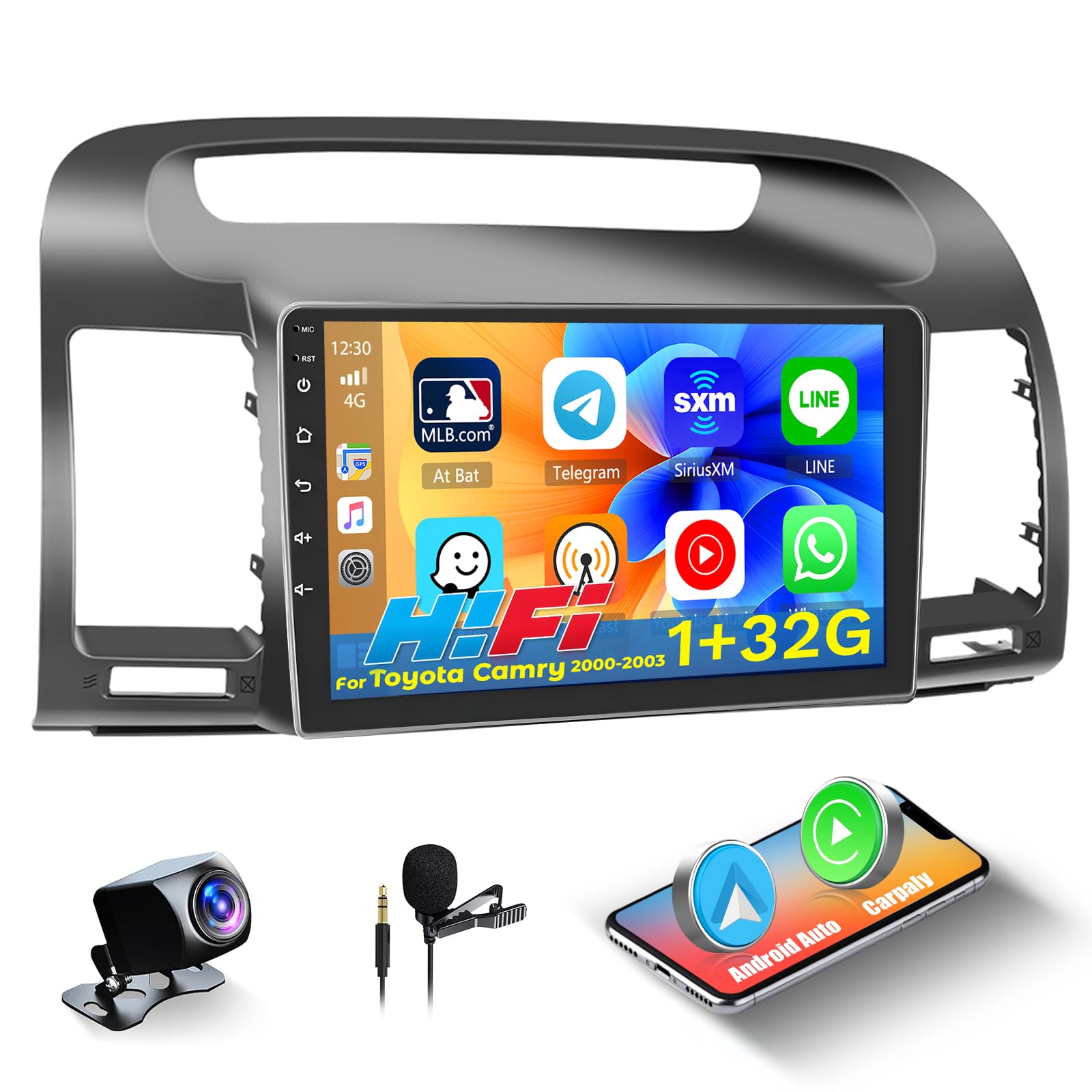 Hikity Android 15 Car Stereo for Toyota Camry 2000-2006, 9 Inch Touchscreen Camry Car Radio Audio Receiver Support WiFi GPS Navigation HiFi SWC Backup