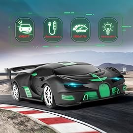 KULARIWORLD Remote Control Car 1/18 High Speed RC Cars Toys for Boys Girls Vehicle Racing Hobby with Headlight Xmas Birthday Gifts for Kids (Green Black)