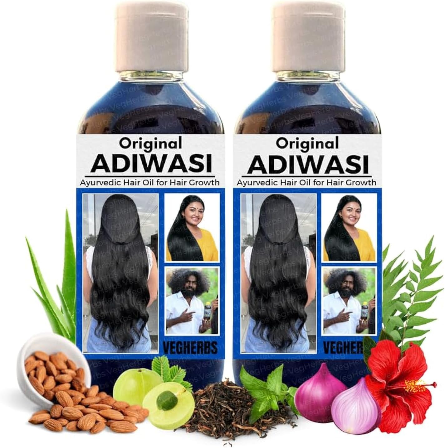 Original Adivasi Hair Growth Oil | Ayurvedic Adiwasi Herbal Kesh tel with Natural Coconut Almonds Rosemary essential & Biotin for Control Hairfall anti dandruff Adivasi - Pack of 1