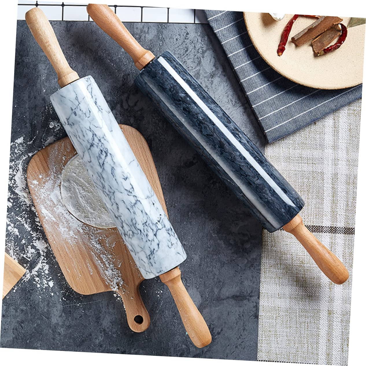 ULTECHNOVO Rodillo de Mármol Mango de Madera, Rodillo de Masa Práctico para Pan y Repostería, Diseño Sencillo para Cocina