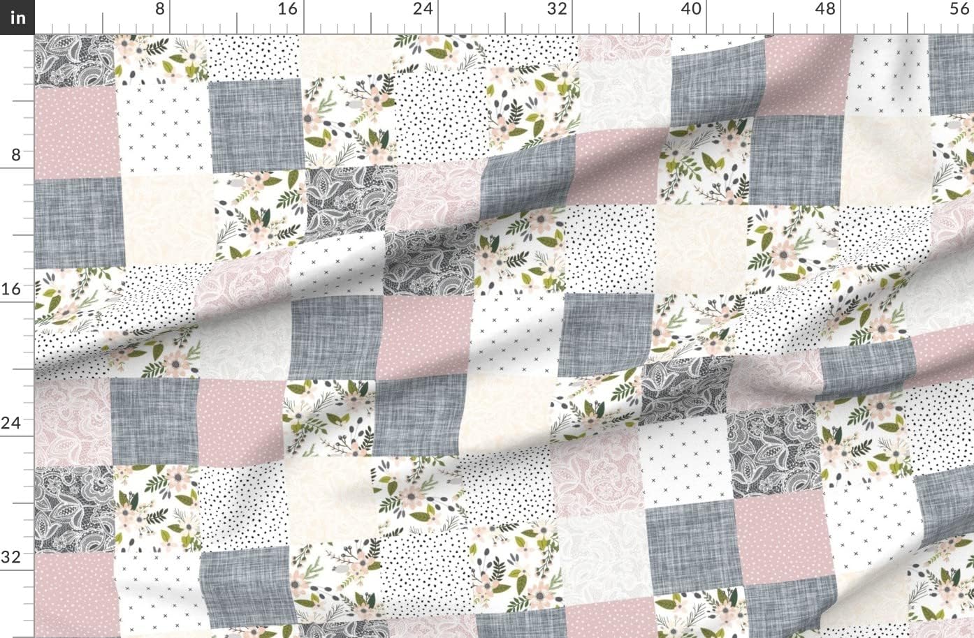 Spoonflower Fabric - Charcoal Blush Sprigs Blooms Wholecloth Quilt Gray Floral Printed on Polartec(R) Fleece Fabric by The Yard - Sewing Blankets Loungewear and No-Sew Projects