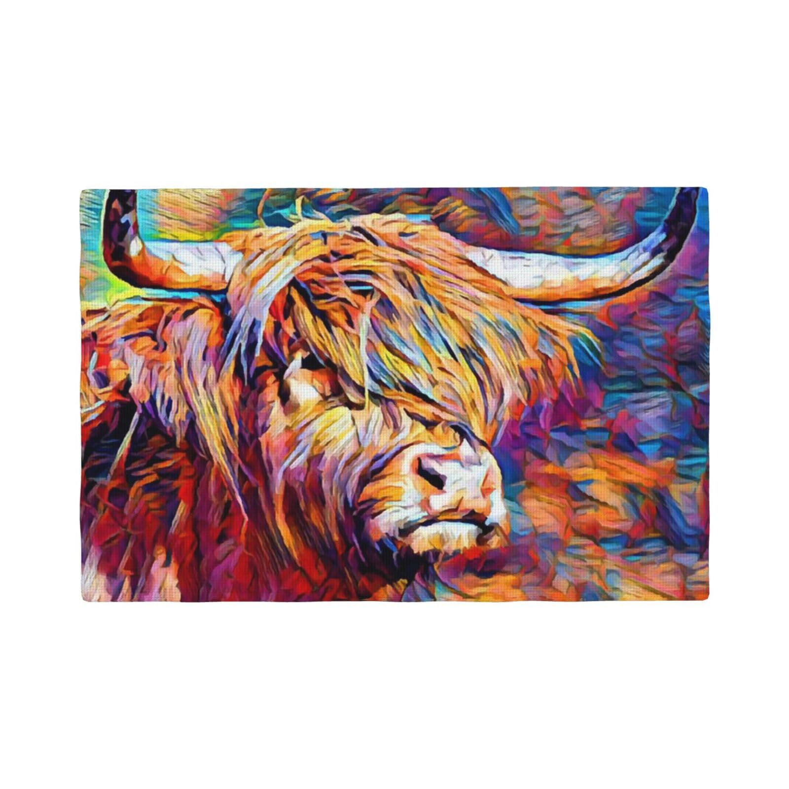 Flyife 4 Pcs Highland Cow Printed Linen Place Mats Set Of - Heat-Resistant And Non-Slip Table Placemats