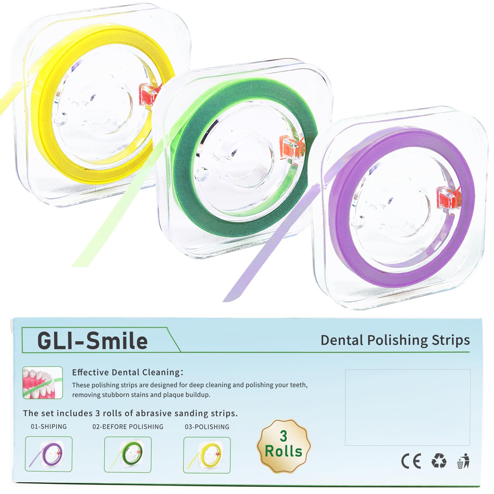 Dental Polishing Strips Sanding Strips Tooth File Teeth Sanding Grinding Tool 3 Rolls