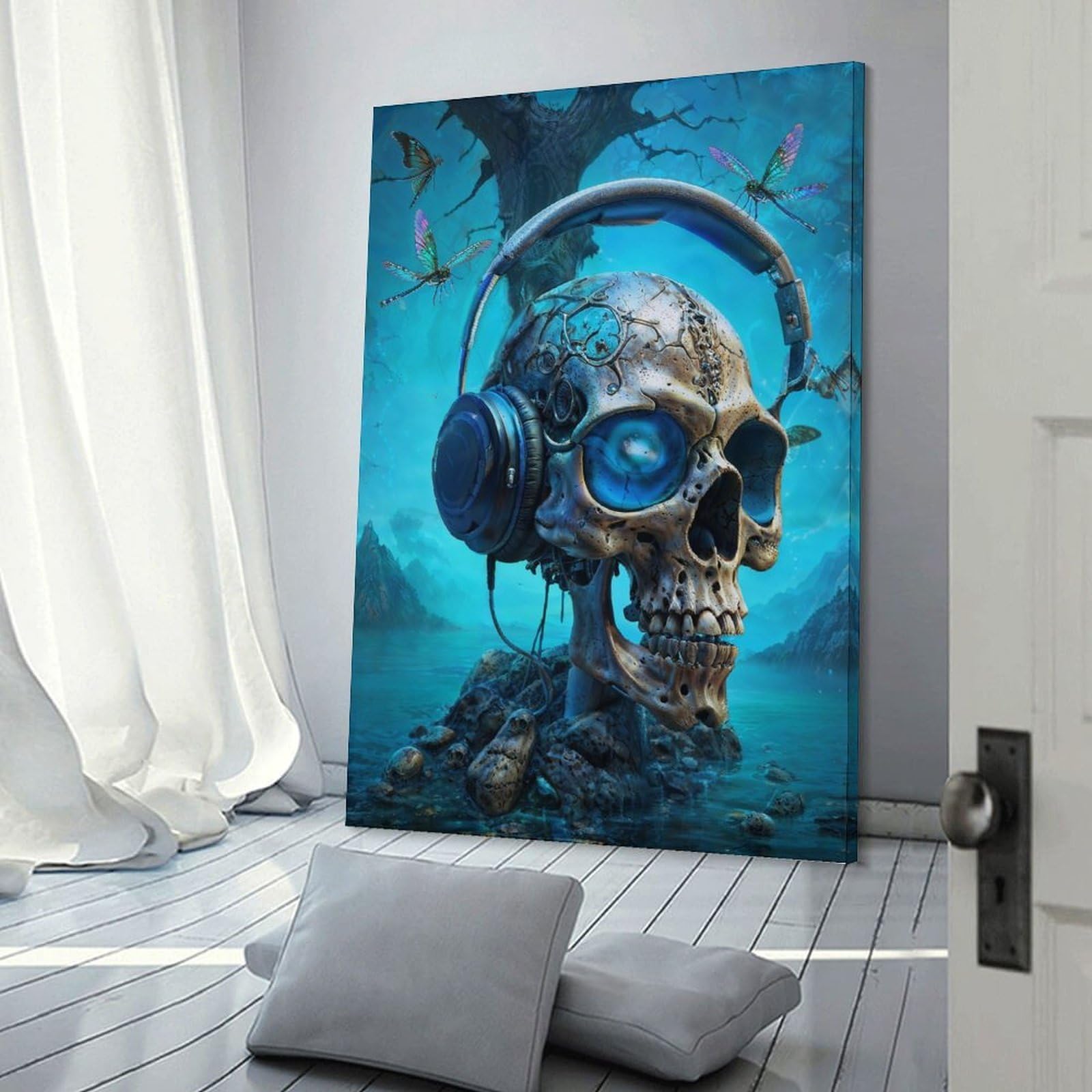 Junmoney Rad Nightshade Music Skull Home Decor Wall Art, 20x30inch(50x75cm), for Apartment Walls, Studios Or Work Areas, Decorative Canvas Decor for Home Updates