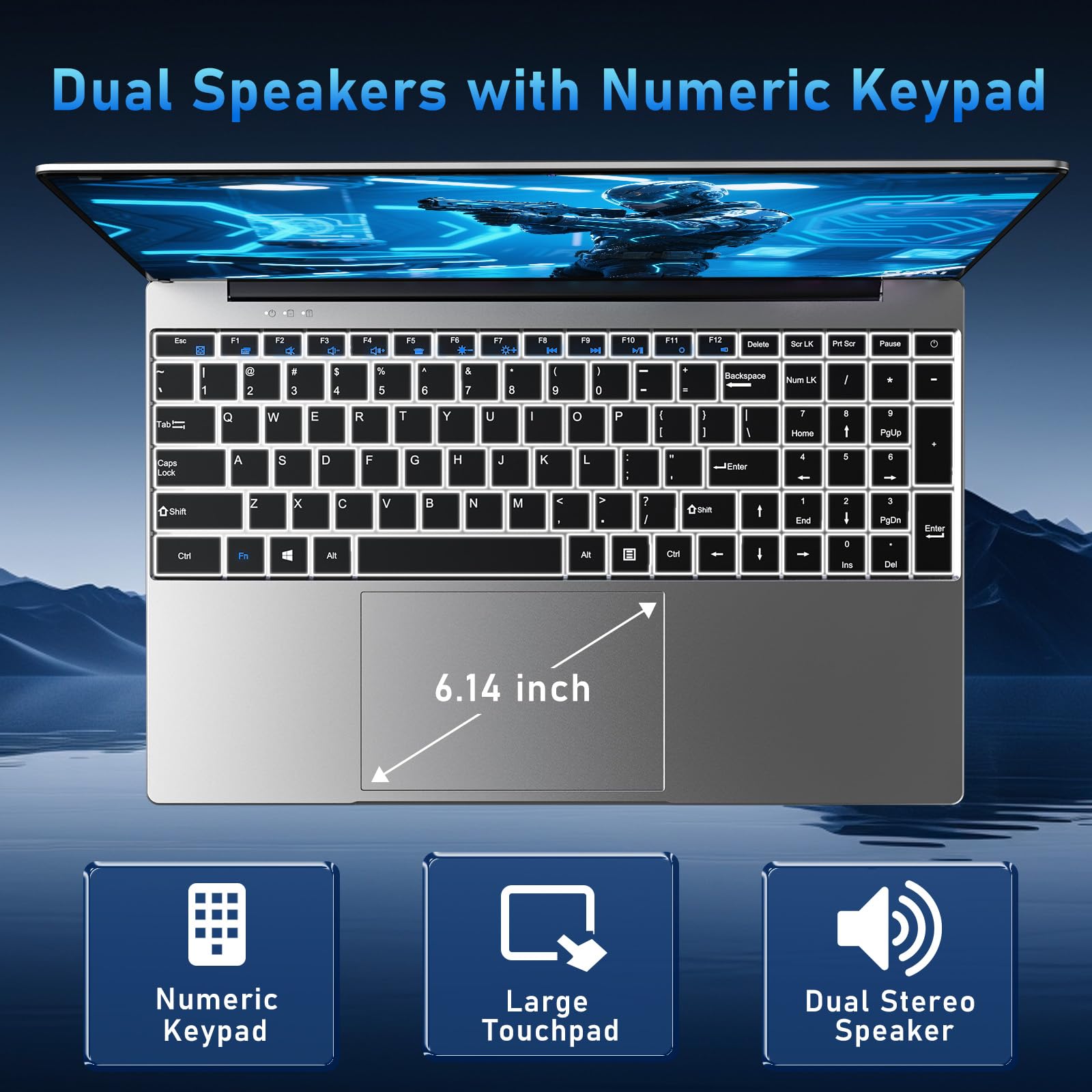 15.6 Inch Laptop 2026 with 4425Y Processor, 8GB RAM 256GB SSD Laptop Computer Pc, FHD 1920 x 1080P, 5000 MAh/38.5Wh, TF Card/Webcam/Touchpad, Student/Home/Business — view 4