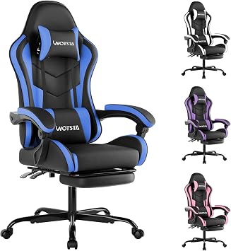 Gaming Chair with Footrest, Ergonomic Gaming Chair, Computer Chair with Lumbar Support, Head Rest, Height Adjustable PC Chairs with 360 -Swivel Seat for Office or Gaming, Black Blue
