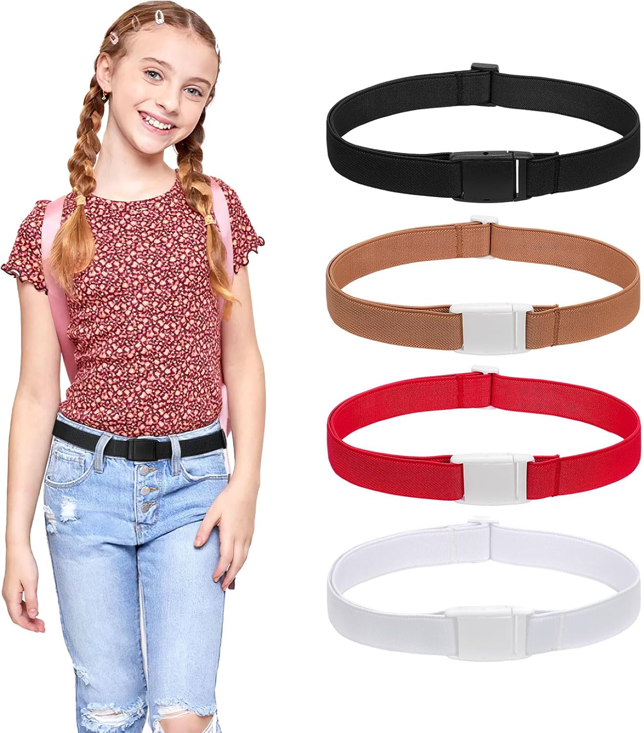 TRIWORKS Kids Elastic Adjustable Belts for Girls Easy Buckle Flat Buckle Stretchy Belt for Kids Boys Girls - Image 7