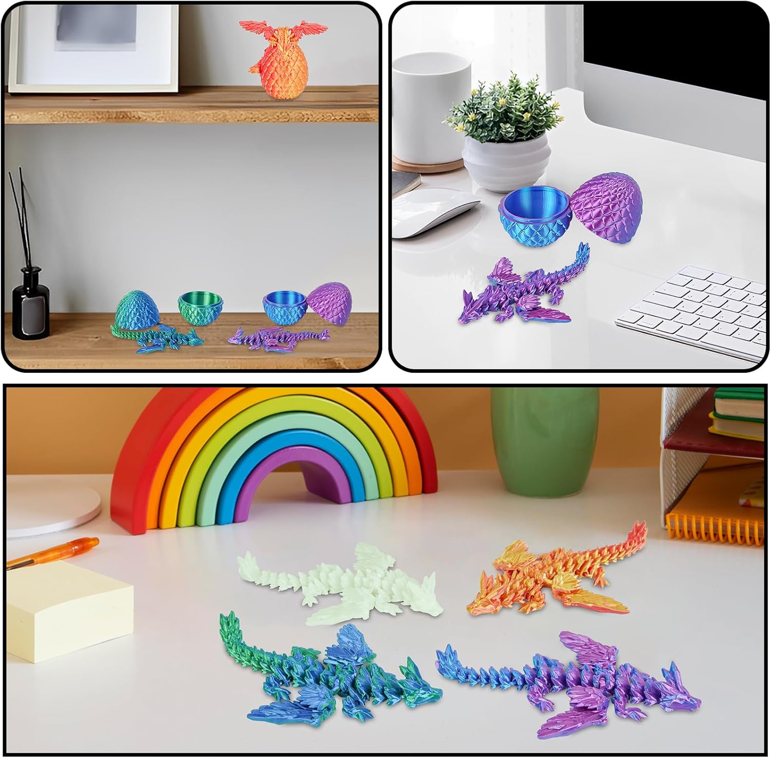 4PCS Dragon Eggs with Mini Dragon Inside 3D Printed Mystery Gifts Toys Set for Kids Boys Girls Easter Christmas Birthday Graduation Back to School Stocking Stuffer(Magic Pop) - Image 5