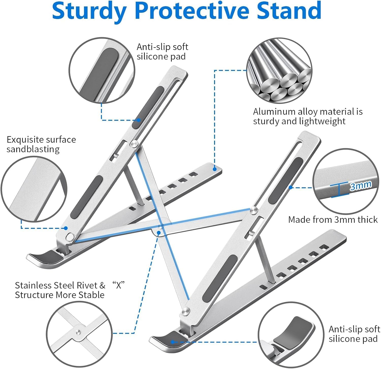 EDNITA Laptop Stand for Desk Holder Computer Portable Foldable Adjustable Notebook Stands, Aluminium Metal MacBook Stand, Compatible with 10-15.6 Inch Laptops, iPad-Silver 23 71WC Yhe+yL. SL1500