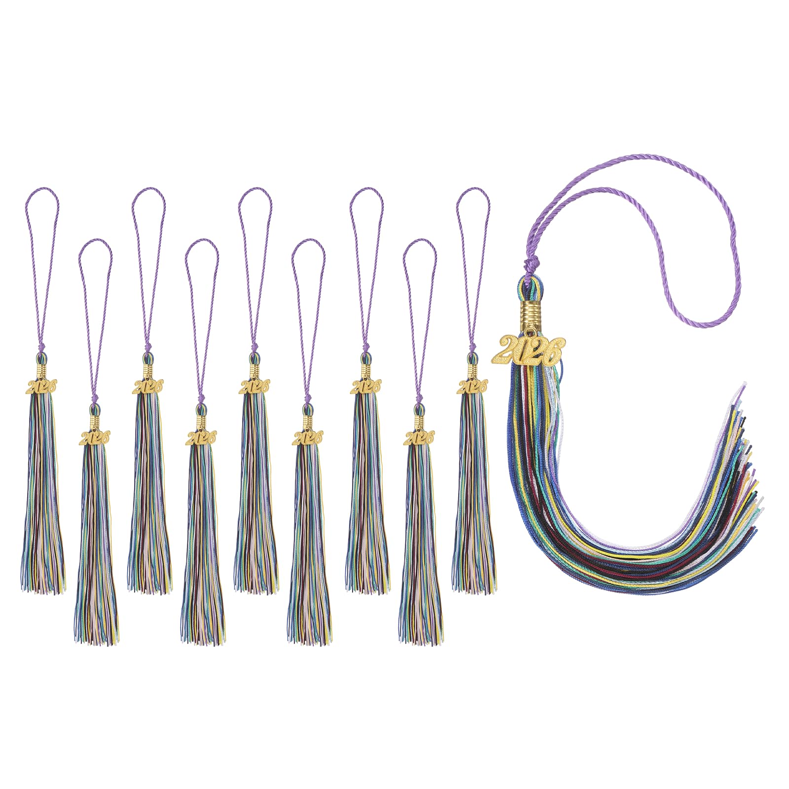 sourcing map 10pcs 2026 Tassel Graduation, Colorful Graduation Cap Tassels Decorations with Gold Date Charms Memorial Cord for 2026 Ceremonies Hat Accessories Graduating Gifts