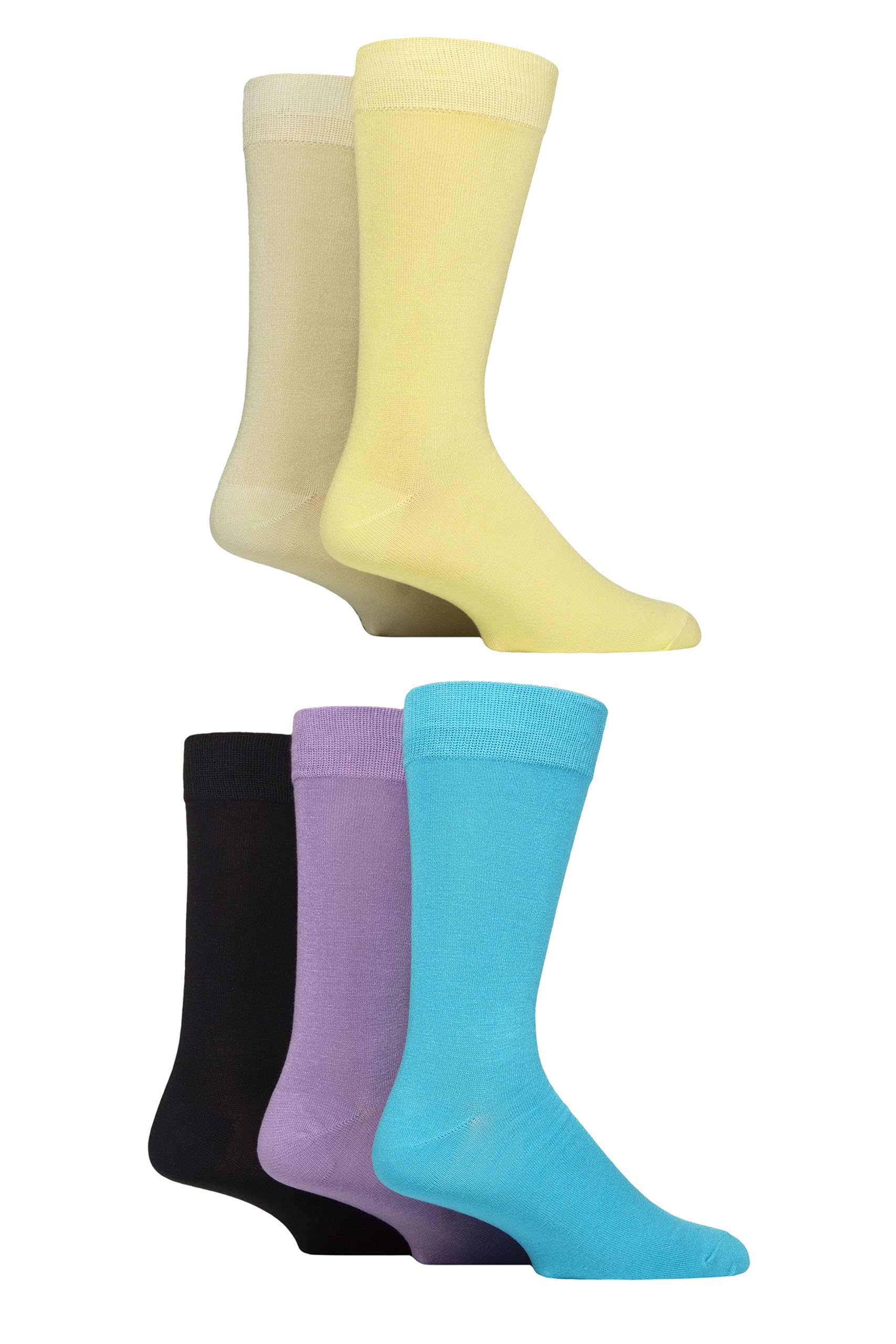 Sockshop Men's Yellow / Lime / Blue / Lilac / Navy Wildfeet Plain Bamboo Socks Pack Of 5 (Uk, Numeric, 7, 11, Regular, Regular, Yellow/Lime/Blue/Lilac/Navy)