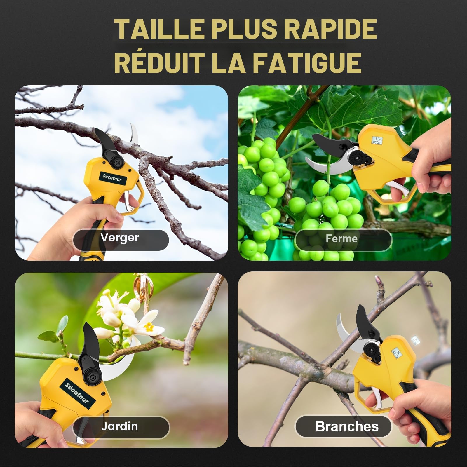 Sécateur Électrique Sans Fil, Secateur Electrique avec 3 Ouvertures de Lame Réglables, 1000w Moteur et L'écran pour Élagage, Sécateur a Batterie Compatible le Batterie Makita pour Branches et Arbustes